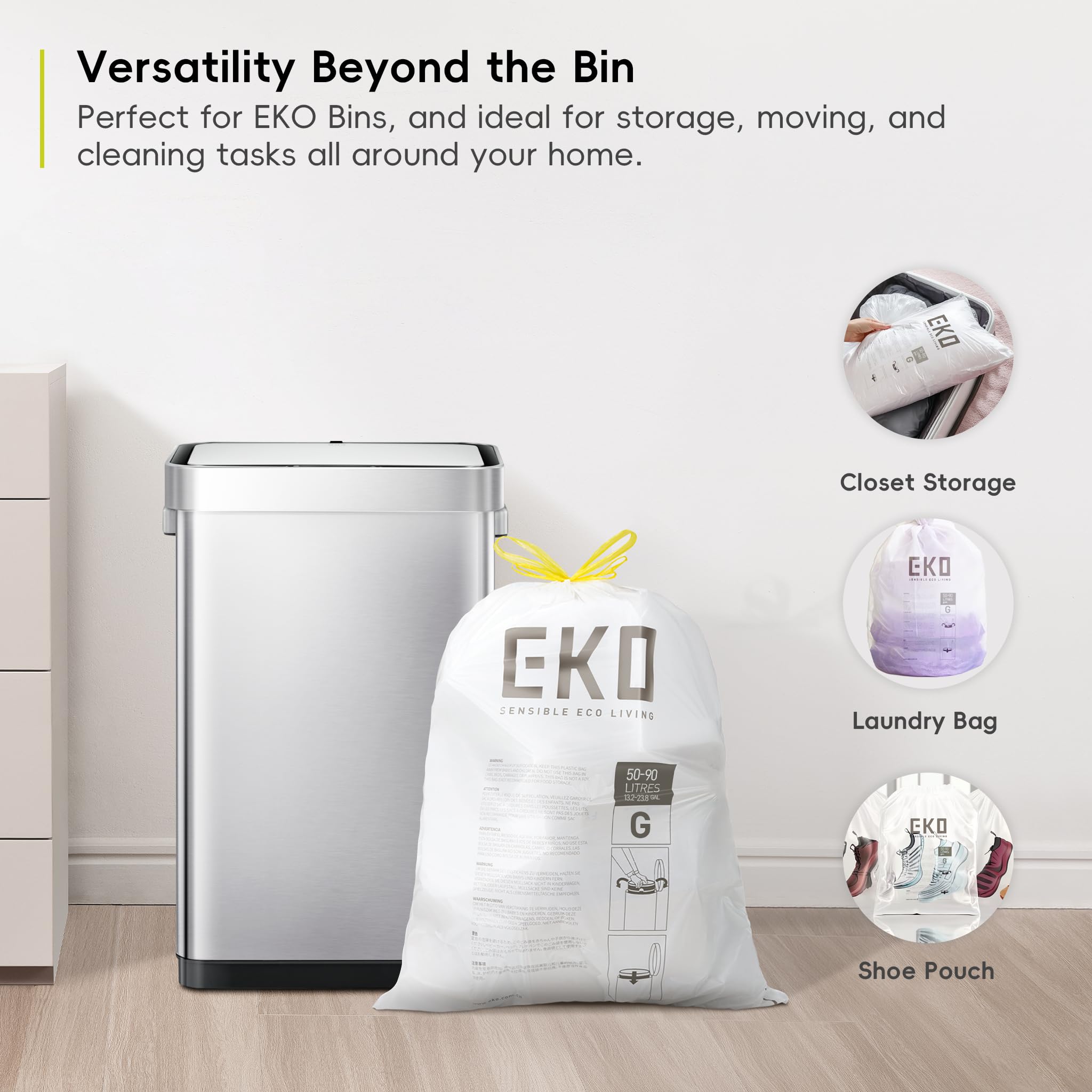 EKO Extra Strong Drawstring Bin Liners for 50-90L Kitchen Bins - 10 Pack 5