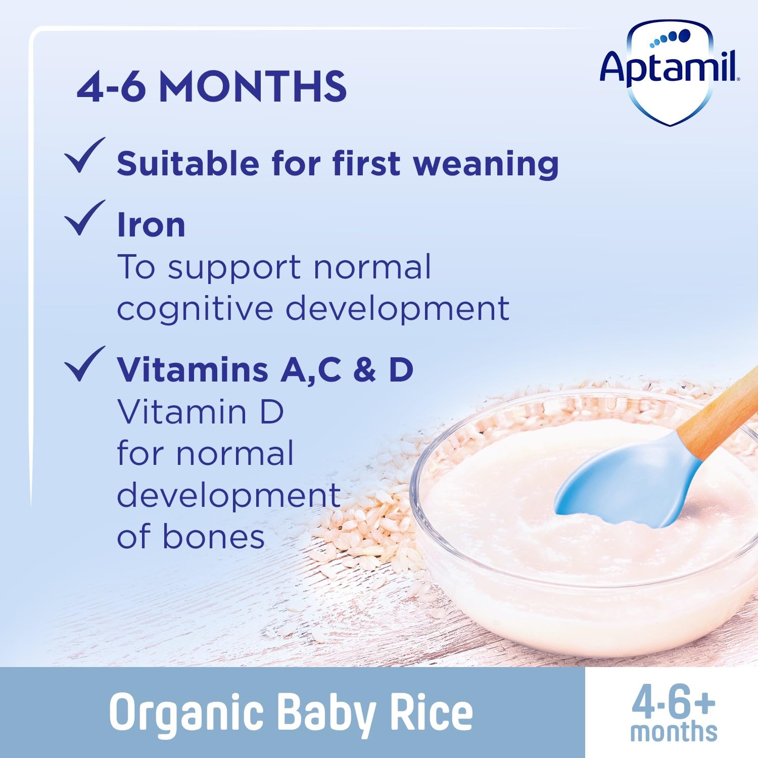 Aptamil Organic Baby Rice Cereal, 4-6+ Months, 100g (Pack of 5) 6