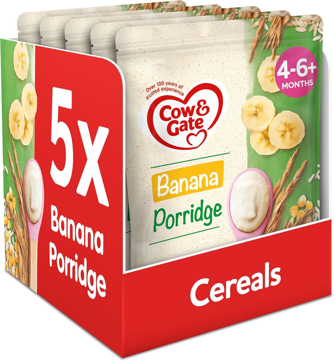 Cow & Gate Banana Porridge Baby Cereal - 4-6+ Months, 125g Pack of 5