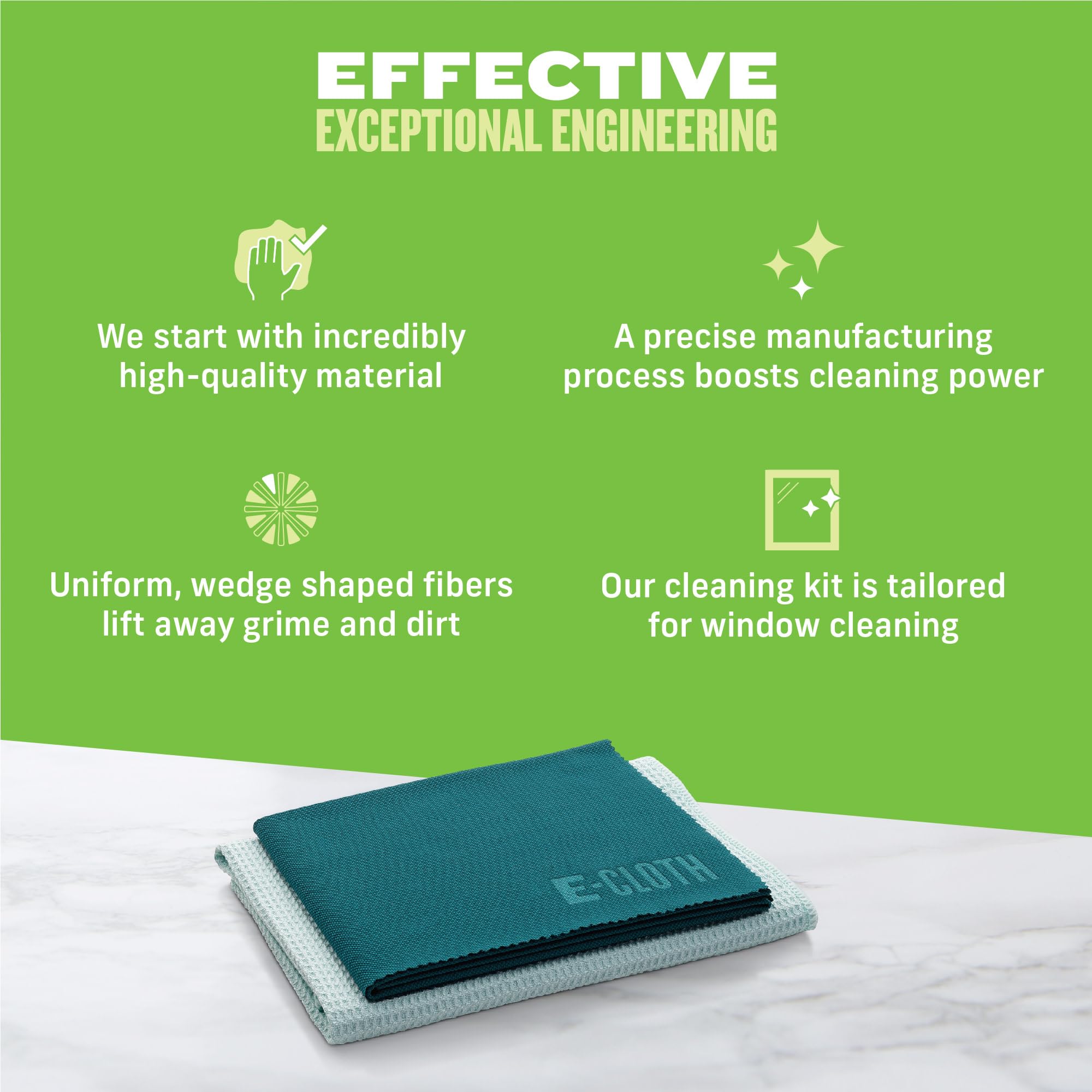 E-Cloth Window Cleaner Kit - Streak-Free Cleaning with Just Water | Microfiber | Green 2
