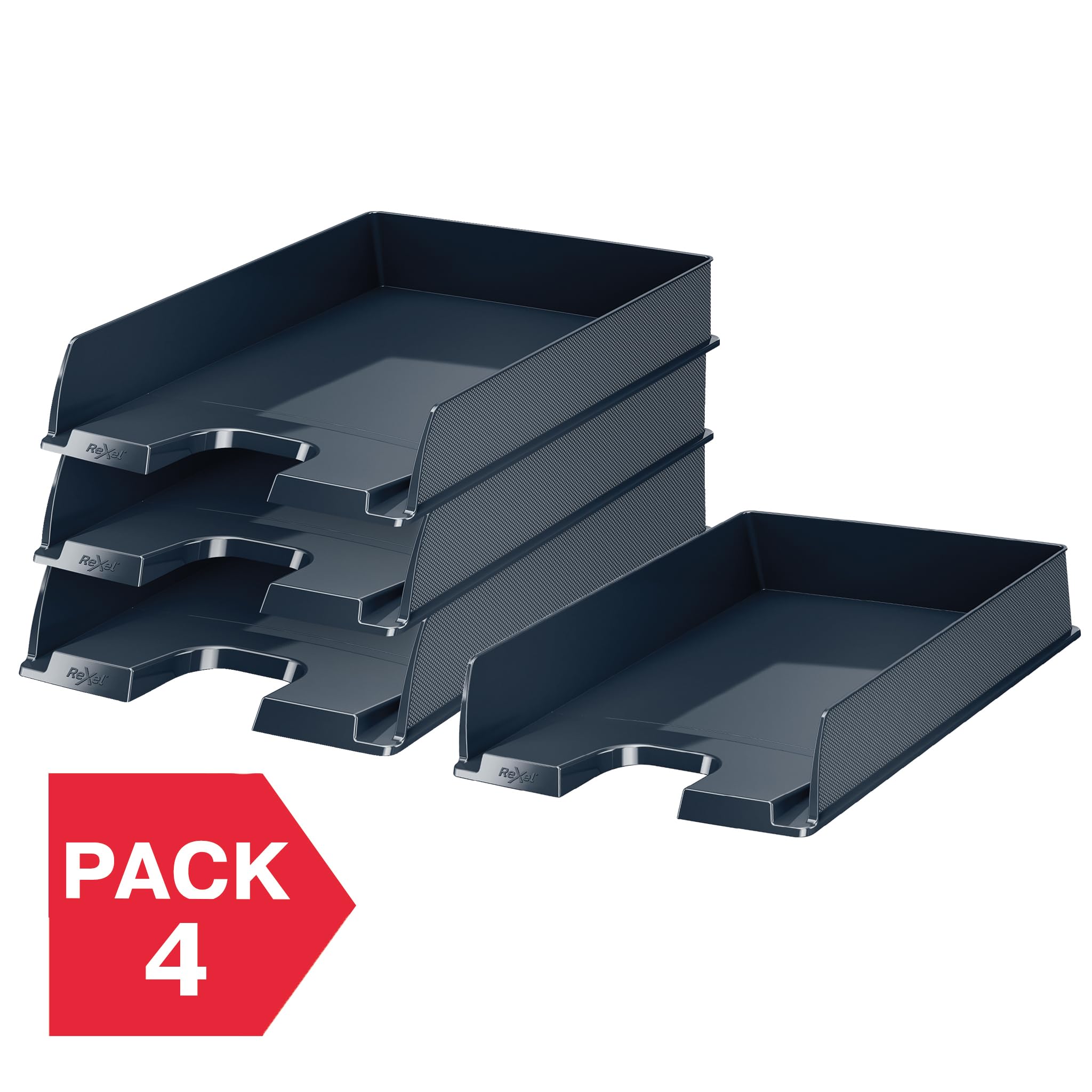 Rexel Choices A4 Letter Tray - Stackable Document Organiser, Black, 4 Pack 2