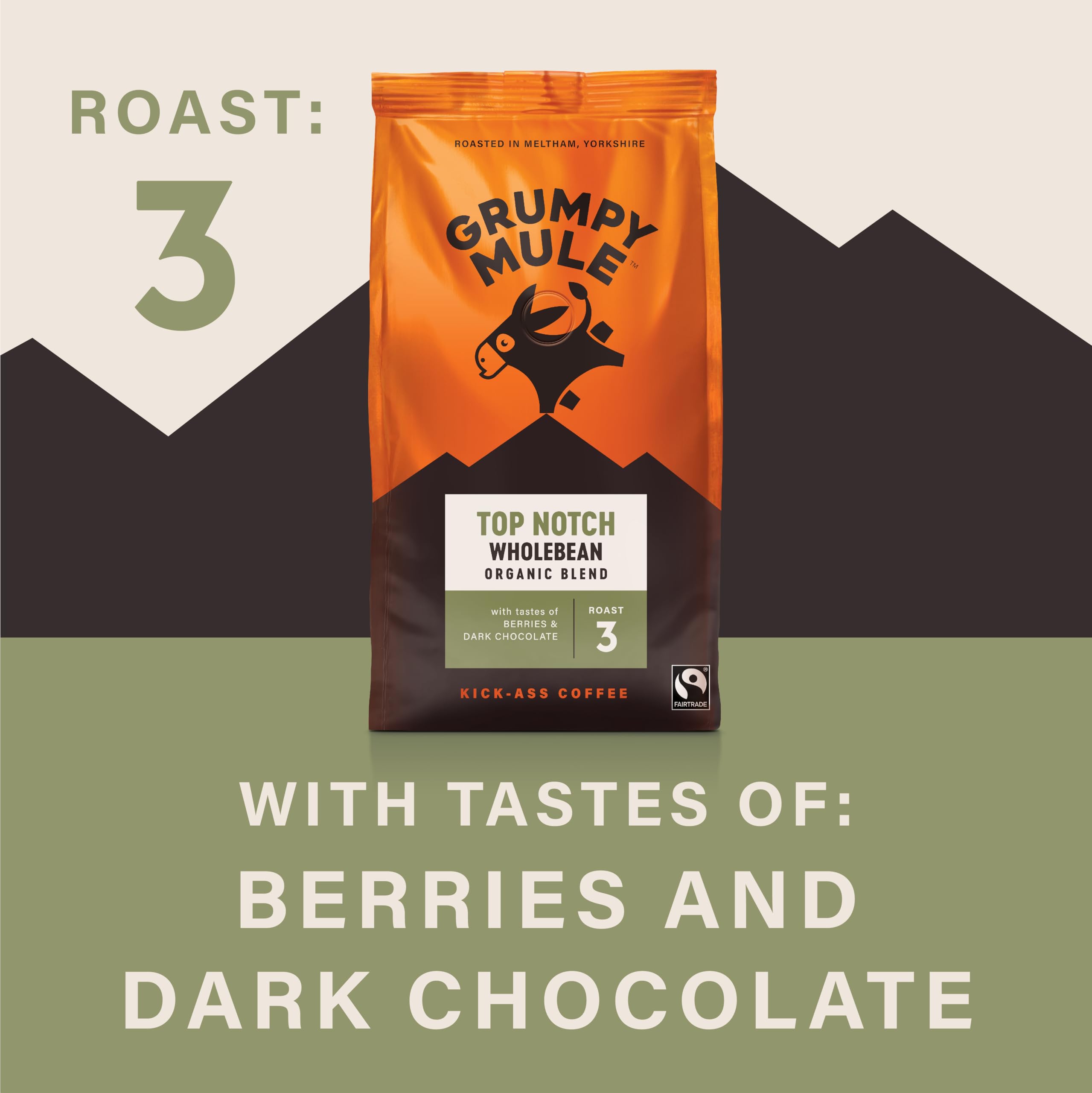Grumpy Mule Top Notch Organic Blend Whole Coffee Beans - Berries & Dark Chocolate Notes | 1kg