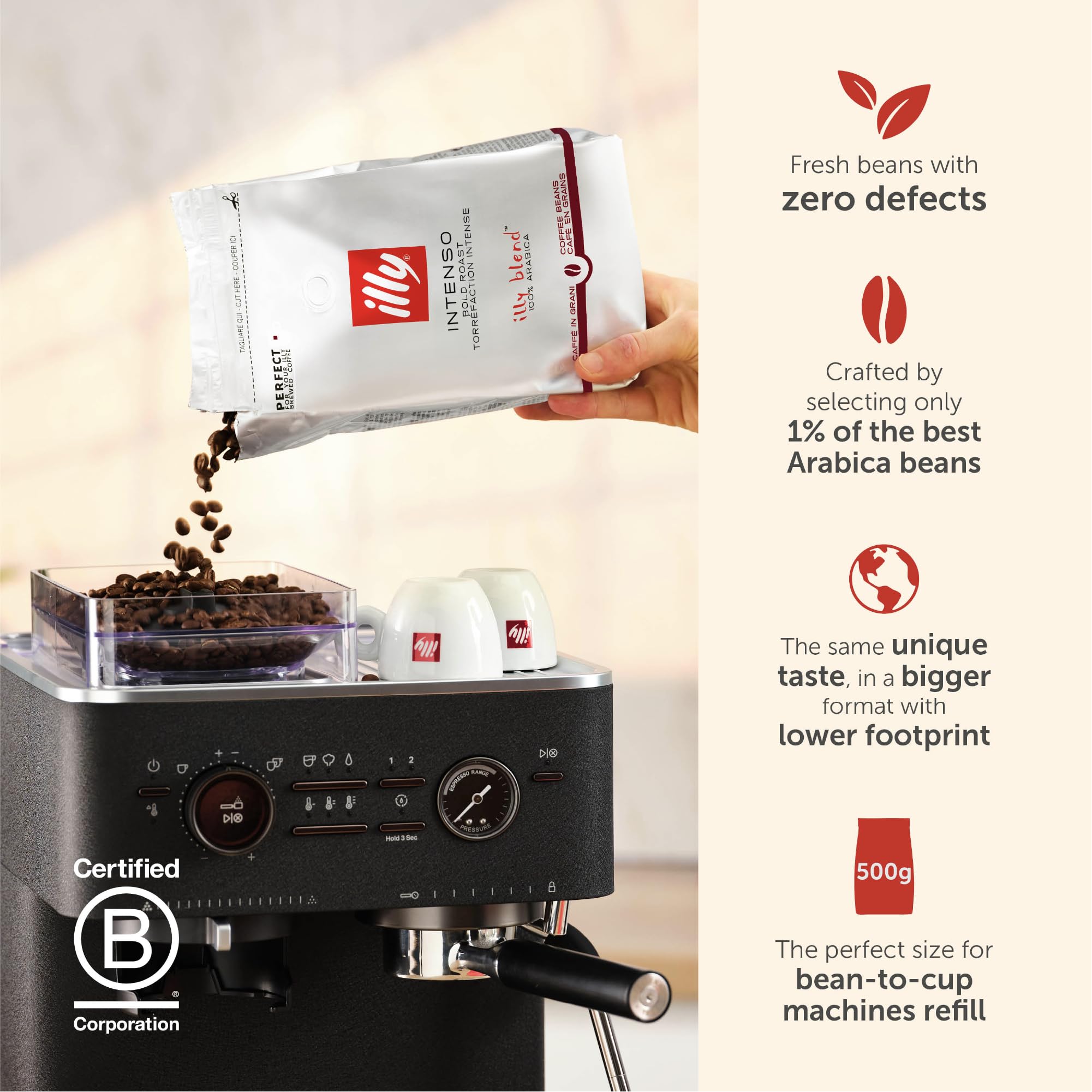 illy Intenso Whole Bean Coffee - 100% Arabica Dark Roast - 500g Refill Pouch 5