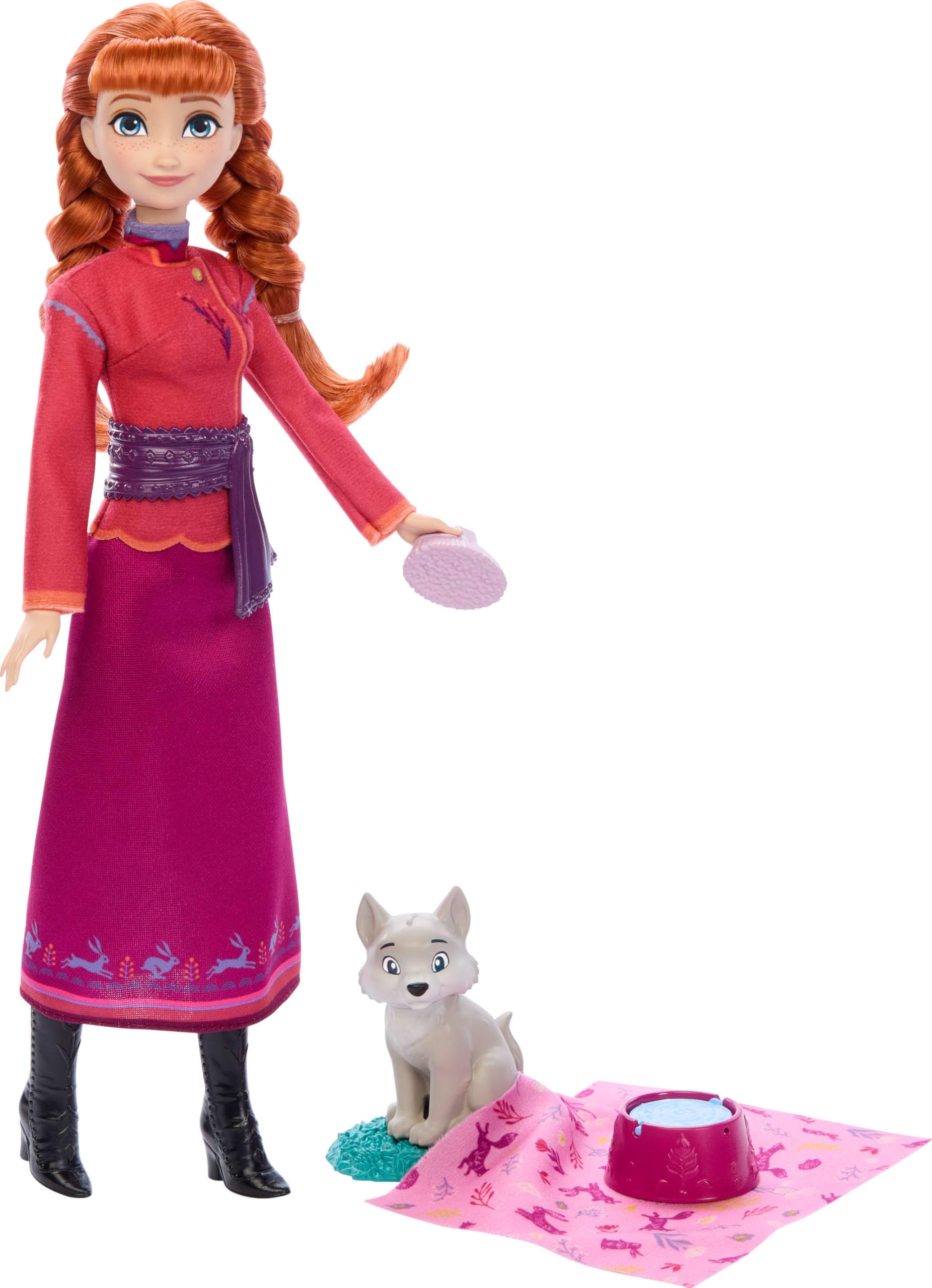 Mattel Disney Frozen Anna Fashion Doll & Wolf Cub Playset with 4 Accessories - Inspired by Animals of Arendelle
