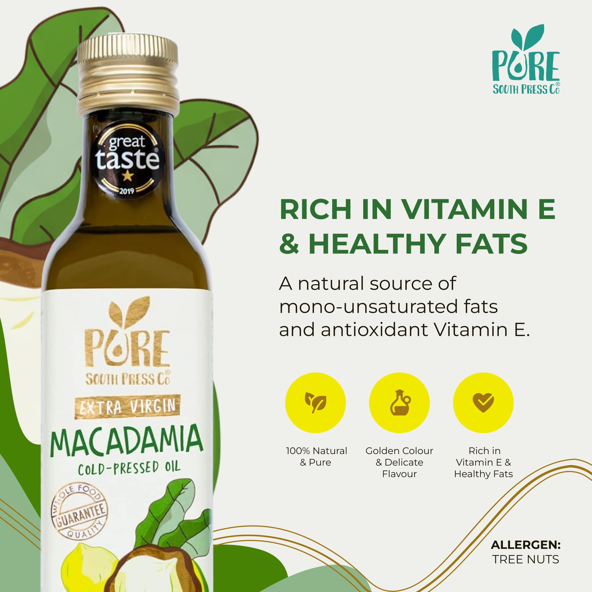 Pure South Press Cold-Pressed Extra Virgin Macadamia Nut Oil - High Heat Cooking | 70% Mono-Unsaturated Fat | 500 ml 4