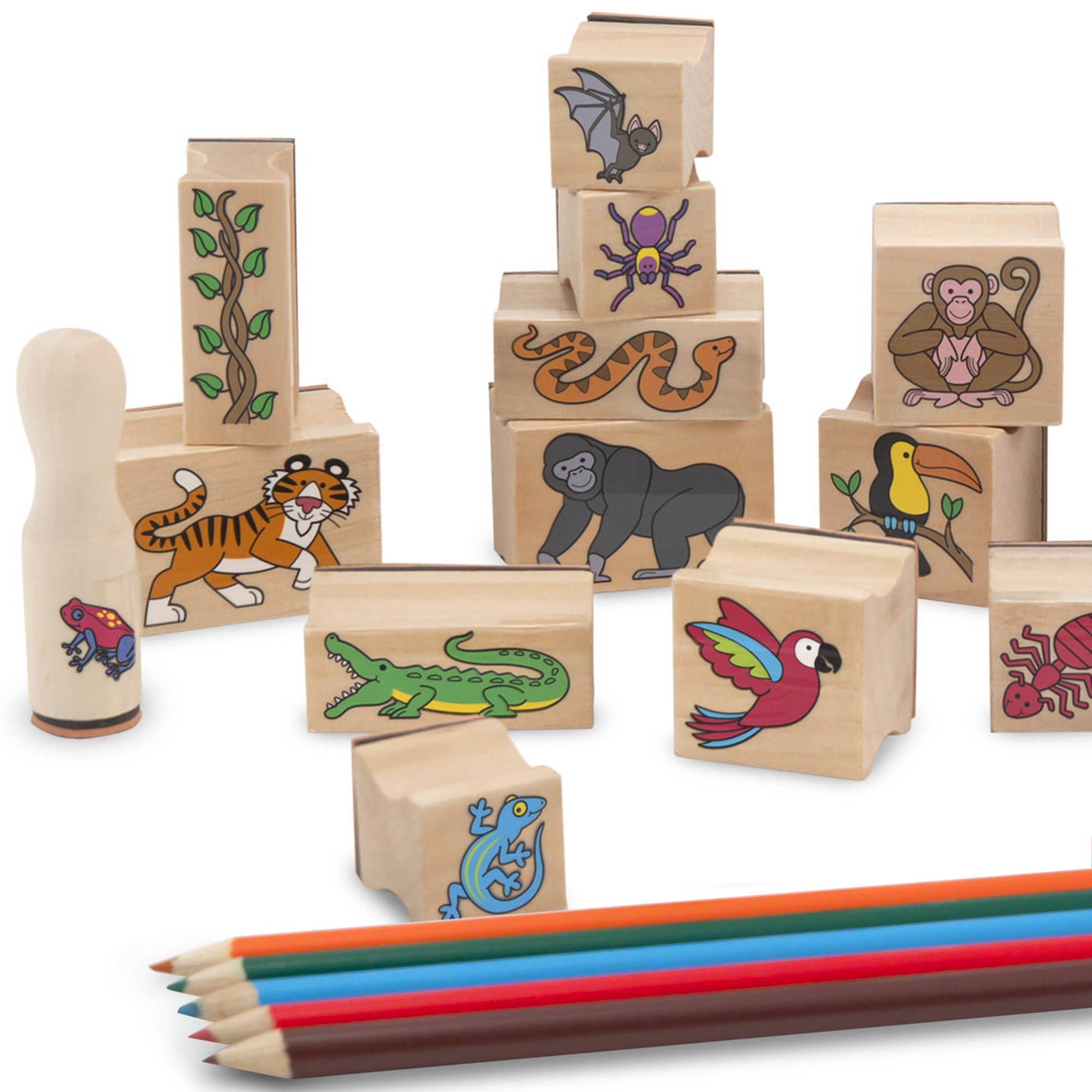 Melissa & Doug Stamp-a-Scene Rain Forest - 20-Piece Stamp Set with Colored Pencils & Ink Pad 8