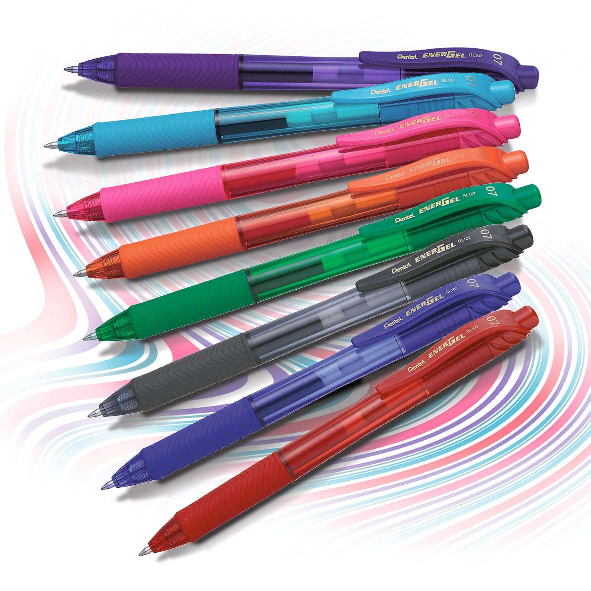 Pentel EnerGel X Gel Ink Rollerball Pen - 0.7mm Medium Tip, Assorted Colors, Pack of 9 | Refillable 5