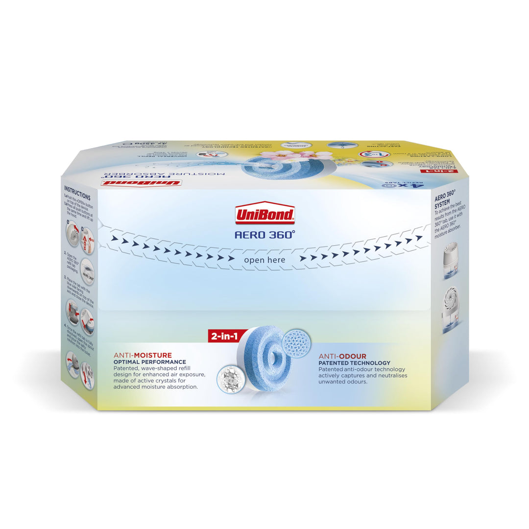 Unibond AERO 360° Wildflower Meadow Refill Tabs - 4x450g Moisture & Odour Absorber for Home