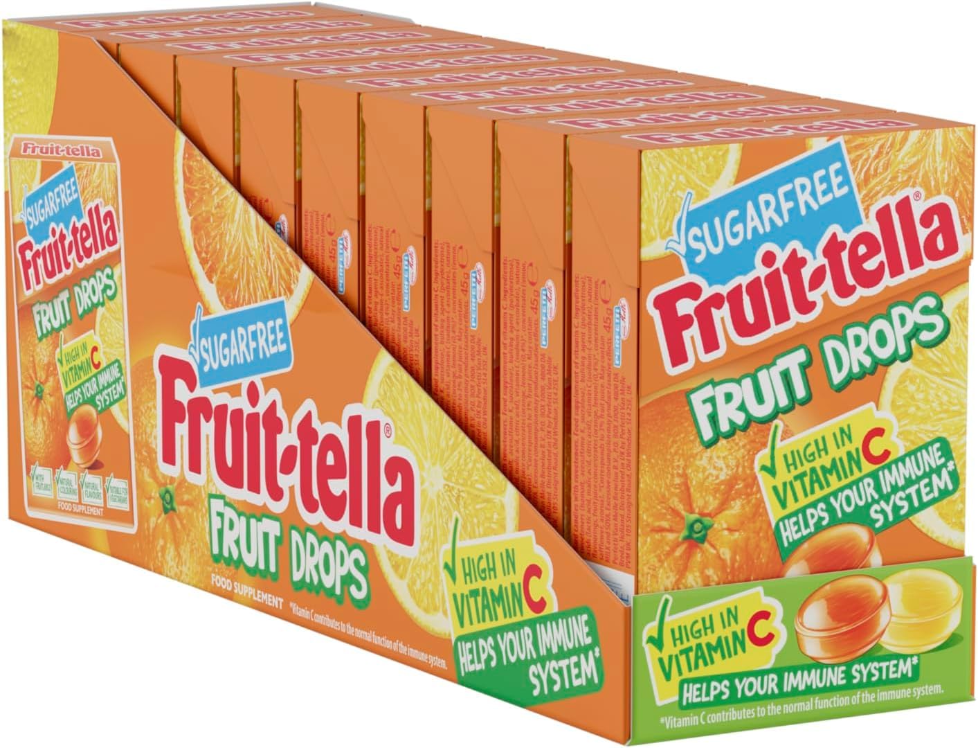 Fruittella Fruit Drops - Sugar Free Citrus Mix Sweets | Pack of 10 | Orange & Lemon Flavours