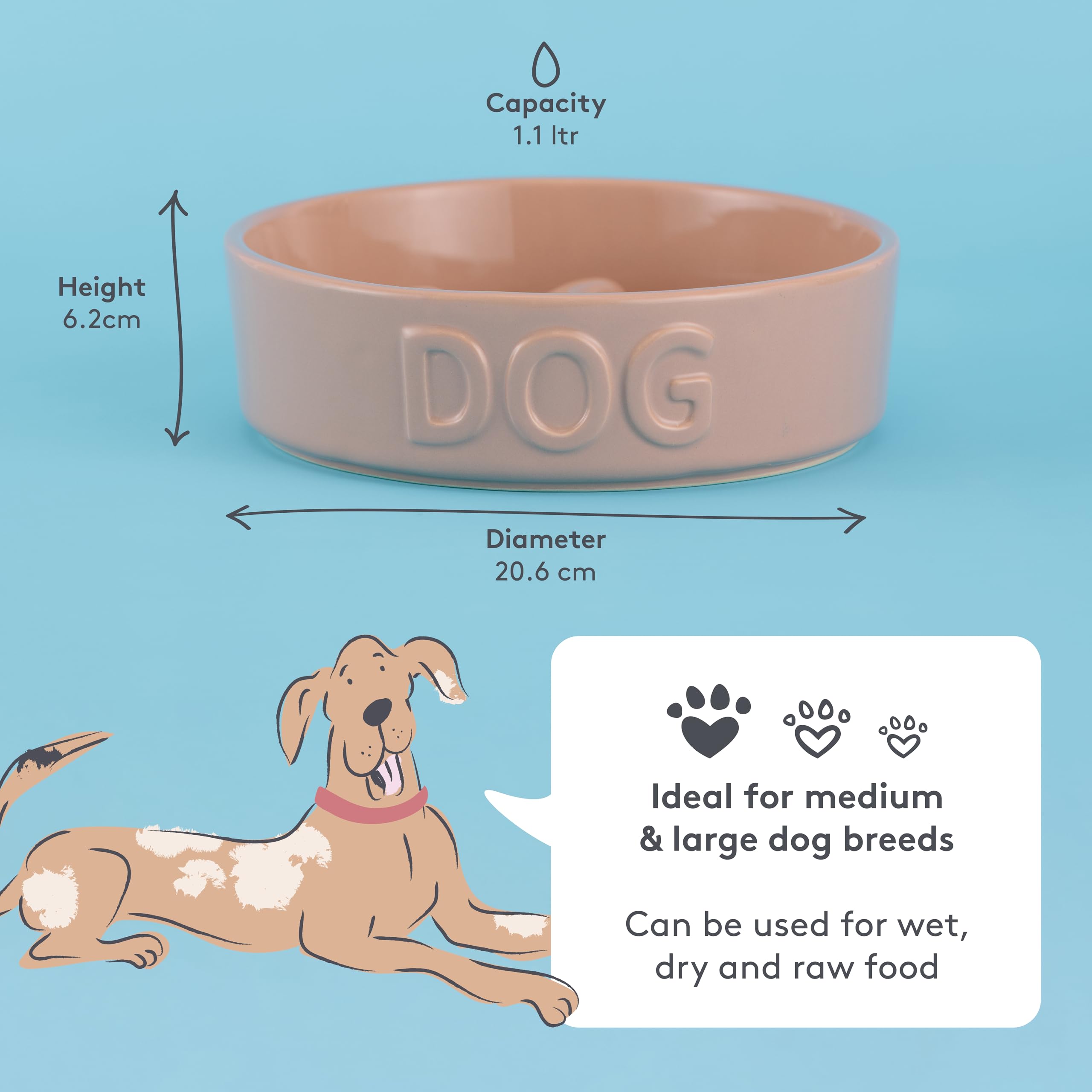 Mason Cash Cane Ceramic Slow Feeder Dog Bowl - Heavyweight Stoneware for Medium/Large Dogs | Dishwasher Safe