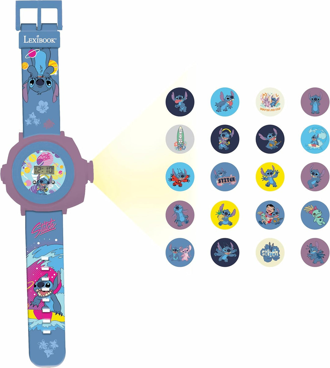 LEXIBOOK Disney Lilo & Stitch Projection Watch - Adjustable Digital Screen with 20 Images, Ages 3+