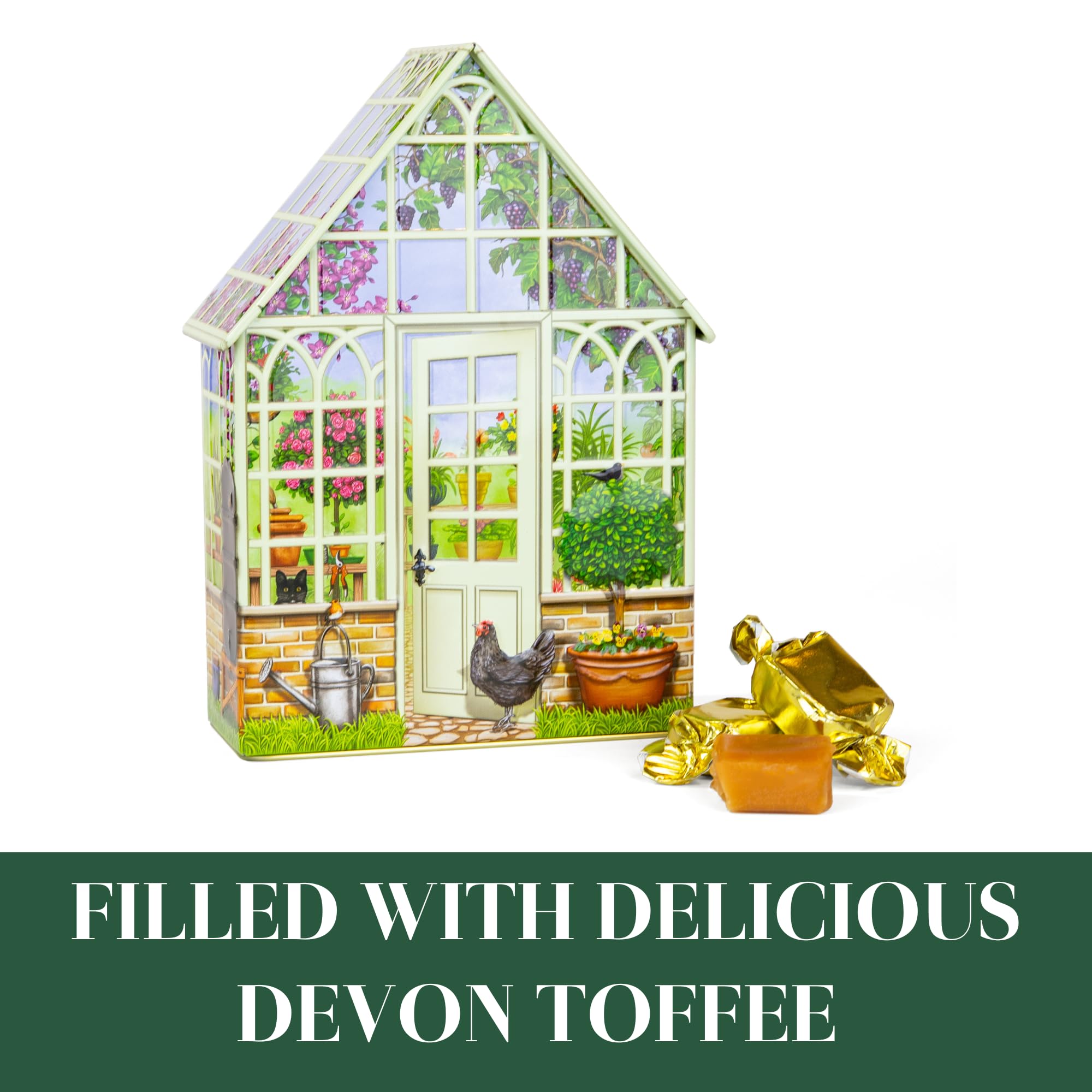 The Silver Crane co. Small Green House Devon Toffees Tin - 200g Traditional Sweets Gift | Vegetarian Friendly 3