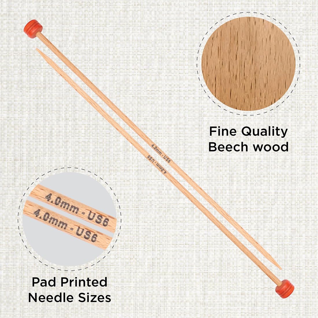 KNITPRO Basix Single Pointed Knitting Needles - 4.00mm x 25 cm, Beech Wood | Beginner Friendly 2