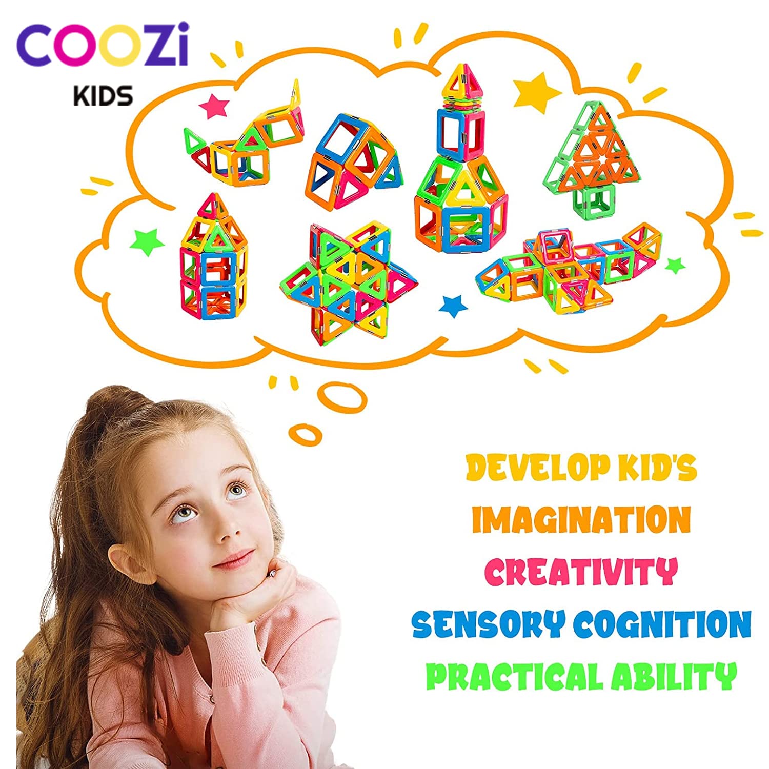 COOZI Magnetic Tiles for Kids - 40pc STEM Magnetic Building Blocks Set for Ages 3+ 17