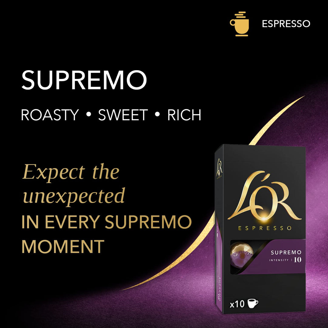 L'OR Espresso Supremo Intensity 10 - Nespresso Compatible Coffee Capsules (Pack of 10, 100 Capsules)