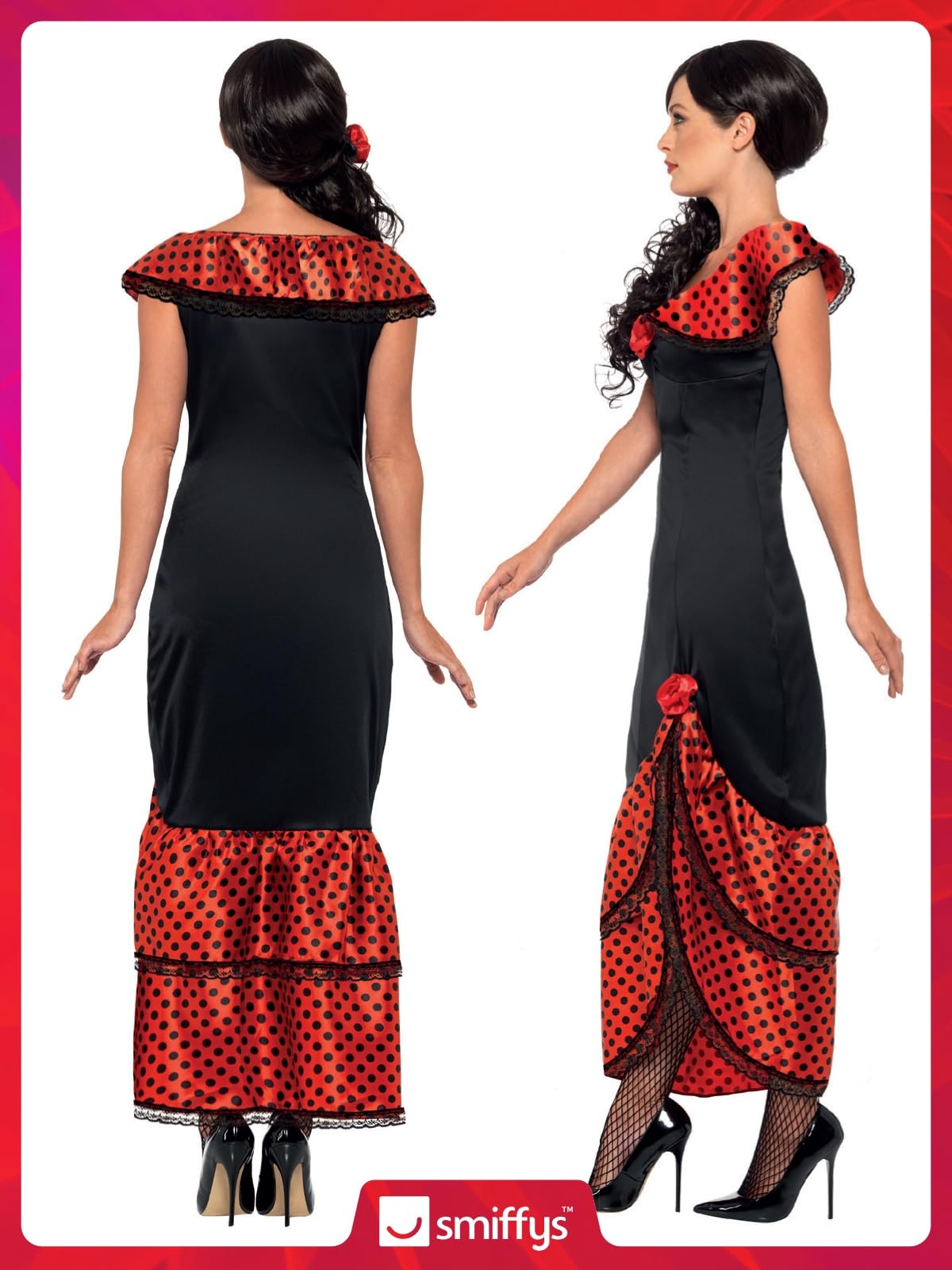 Smiffys Flamenco Senorita Costume - Black/Red, Women's Size M (UK 12-14) 6