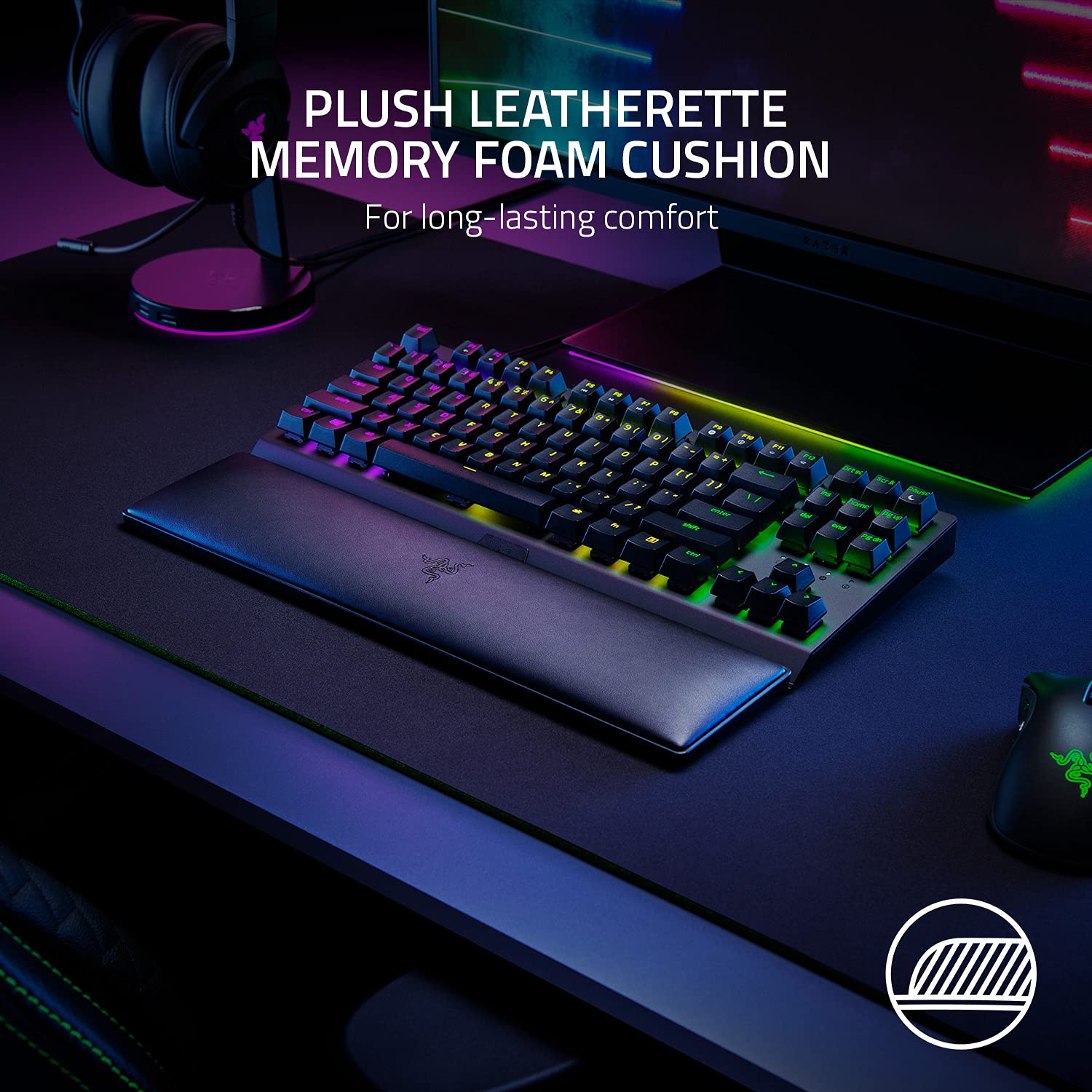 Razer Ergonomic Wrist Rest Tenkeyless - RC21-01710100-R3M1 Leatherette Memory Foam Keyboard Wrist Support 11