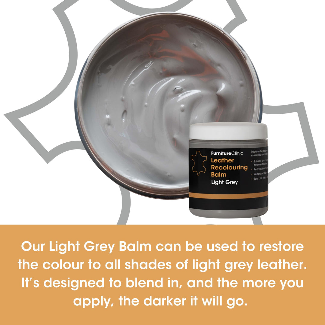 Furniture Clinic Leather Recolouring Balm - Light Grey for Faded & Scratched Sofas, Car Seats, Shoes, Clothing
