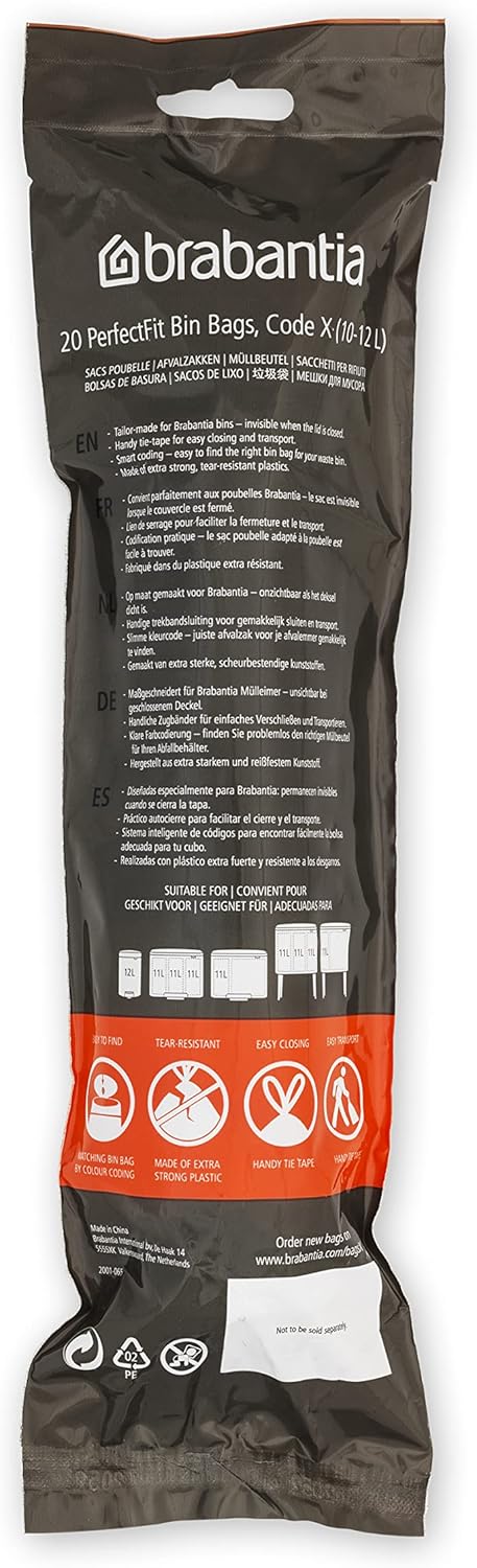 Brabantia PerfectFit Bin Liners Multipack - Size X (10-12 Litre) - Extra Strong Plastic with Tie-Tape
