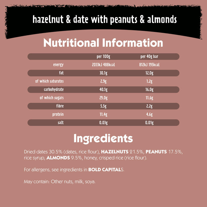 Eat Natural Hazelnut & Date with Peanuts & Almonds Fruit & Nut Bars 12 x 40g