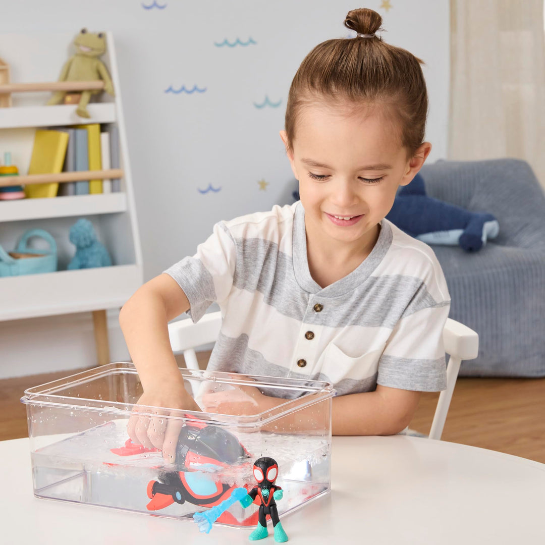 Spidey and His Amazing Friends Water-Webs Spin Dolphin Submarine Toy - Miles Morales Action Figure & Vehicle Playset, Ages 3+