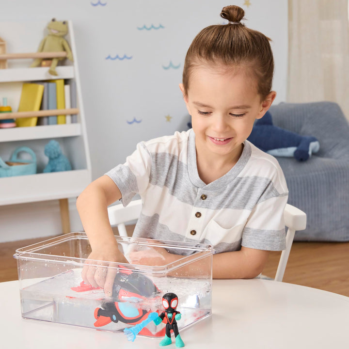 Spidey and His Amazing Friends Water-Webs Spin Dolphin Submarine Toy - Miles Morales Action Figure & Vehicle Playset, Ages 3+
