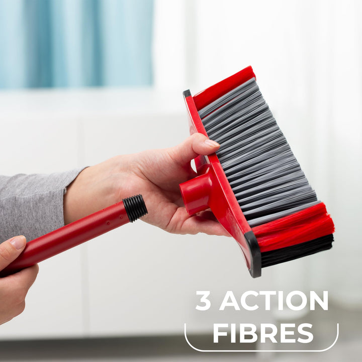 Vileda 3Action Broom Plus Long Handled Dustpan Set, Red