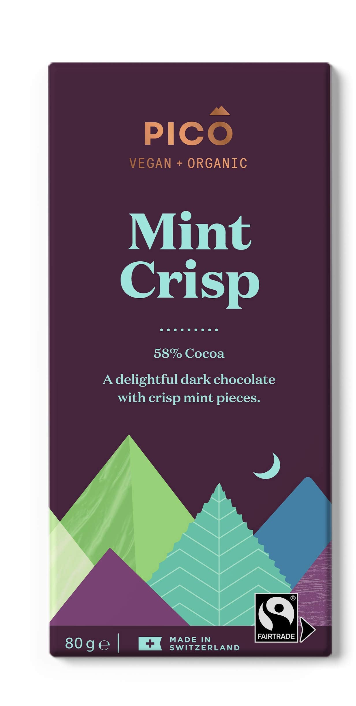 SOULFRESH Pico Mint Crisp Dark Chocolate Vegan Bar - 58% Cocoa | Organic | 80g