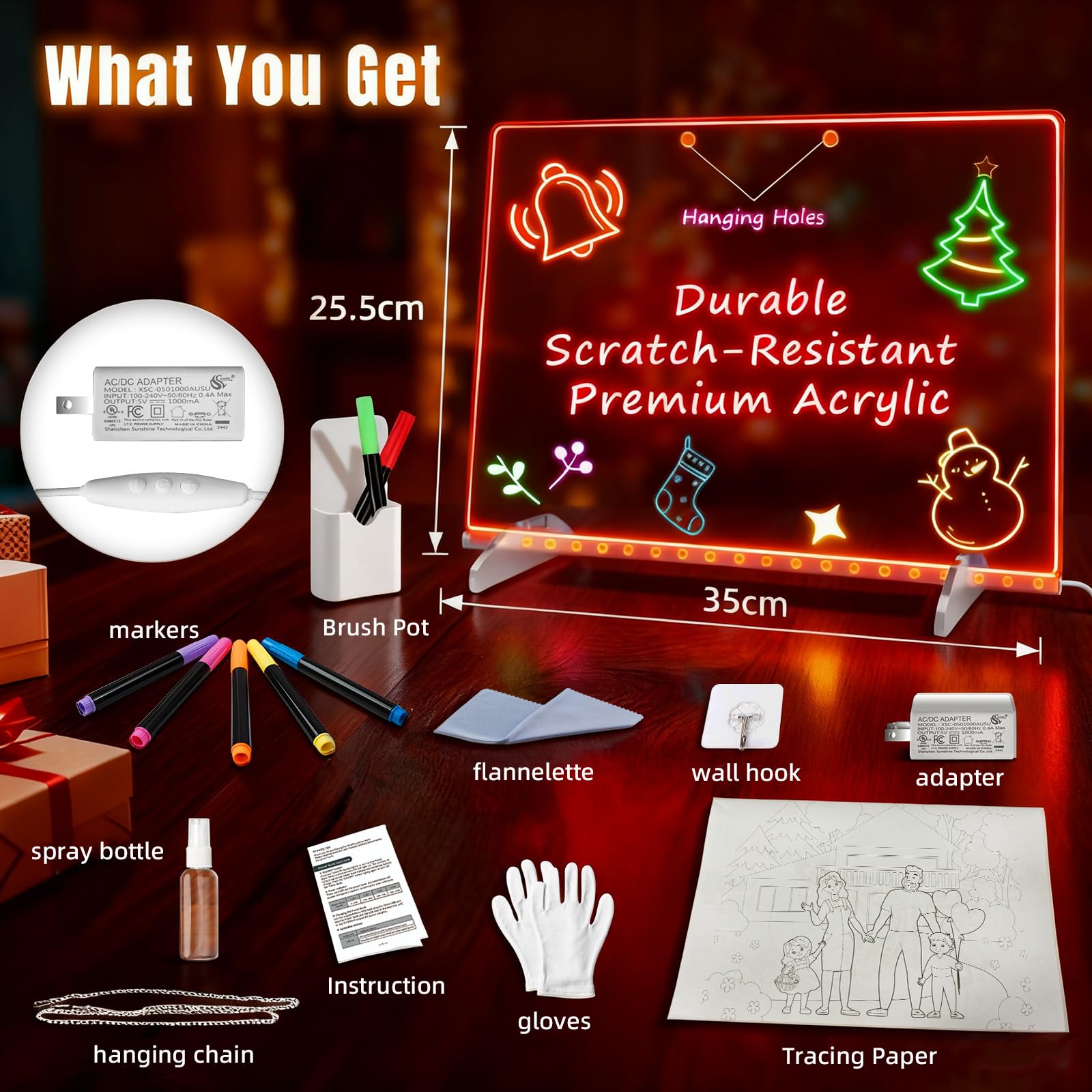 Ortizan LED Drawing Board - 13 Light Modes, Large Acrylic Surface | 35x25cm | Scratch Resistant 2
