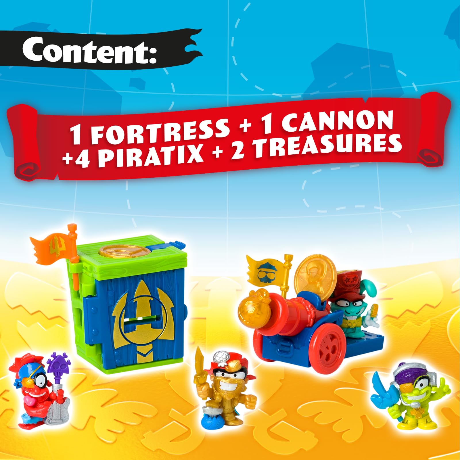 PIRATIX Golden Treasure Series – Captain Pack Hat Trick - 4 Collectible Figures with Fortress, Cannon & Exclusive Treasures 4