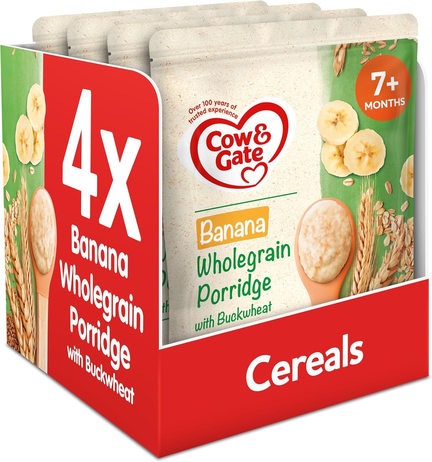 Cow & Gate Banana Wholegrain Porridge Baby Cereal - 7+ Months, 200g Pack of 4