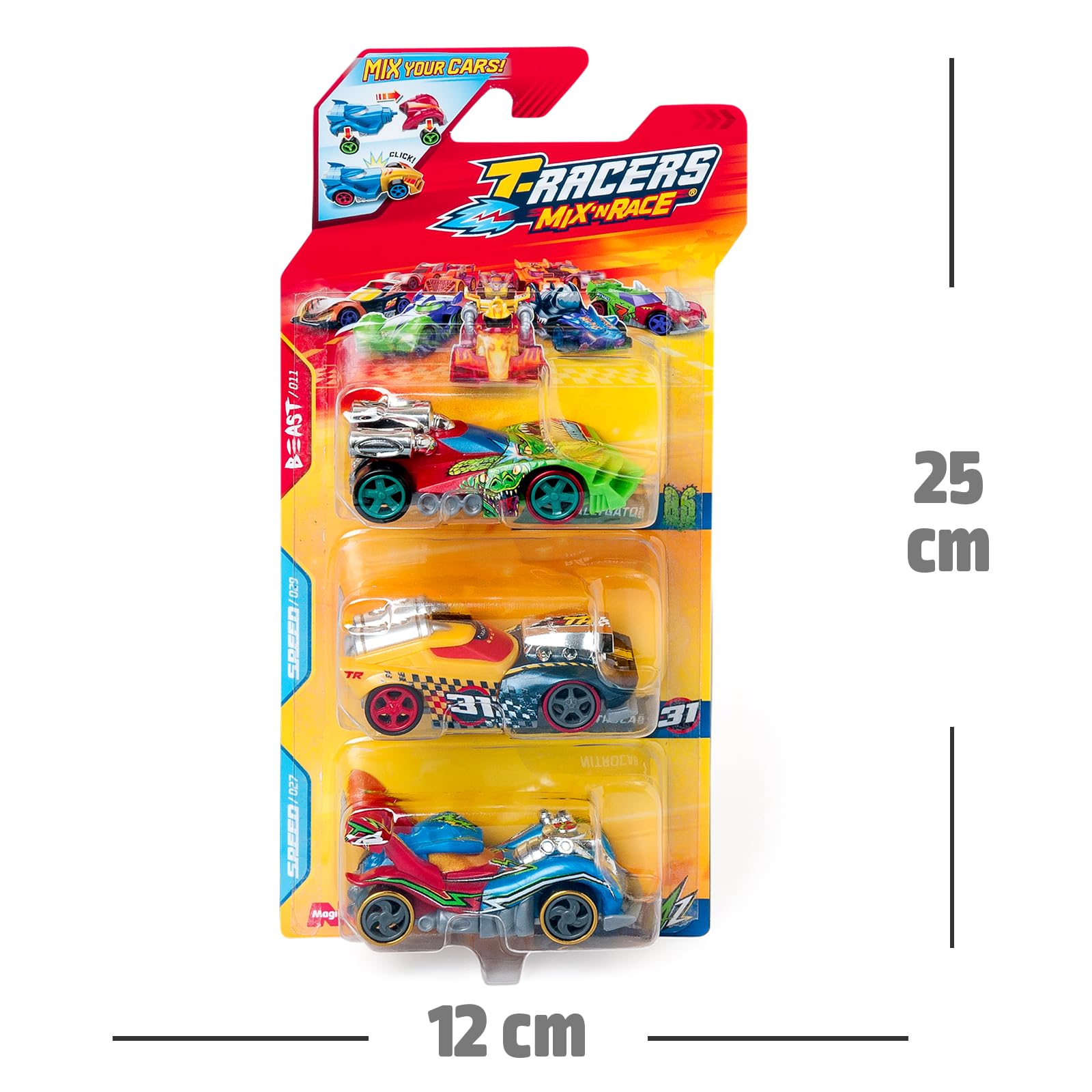 T-RACERS Mix 'N Race 3 Pack – Collectible Interchangeable Cars for Kids 3+ 18