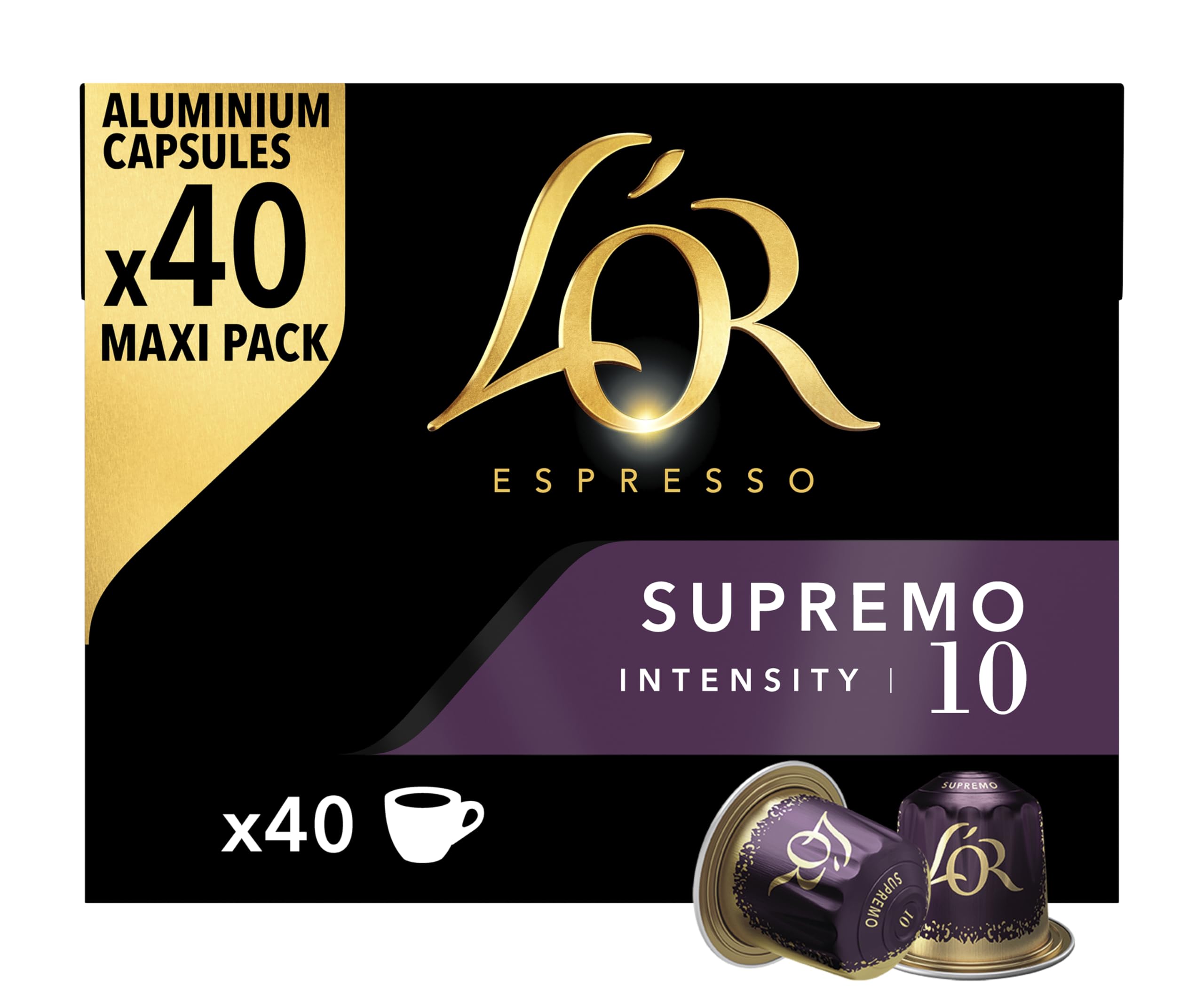 L'Or Espresso Supremo Coffee Pods - Intensity 10 Espresso | 40 Recyclable Capsules