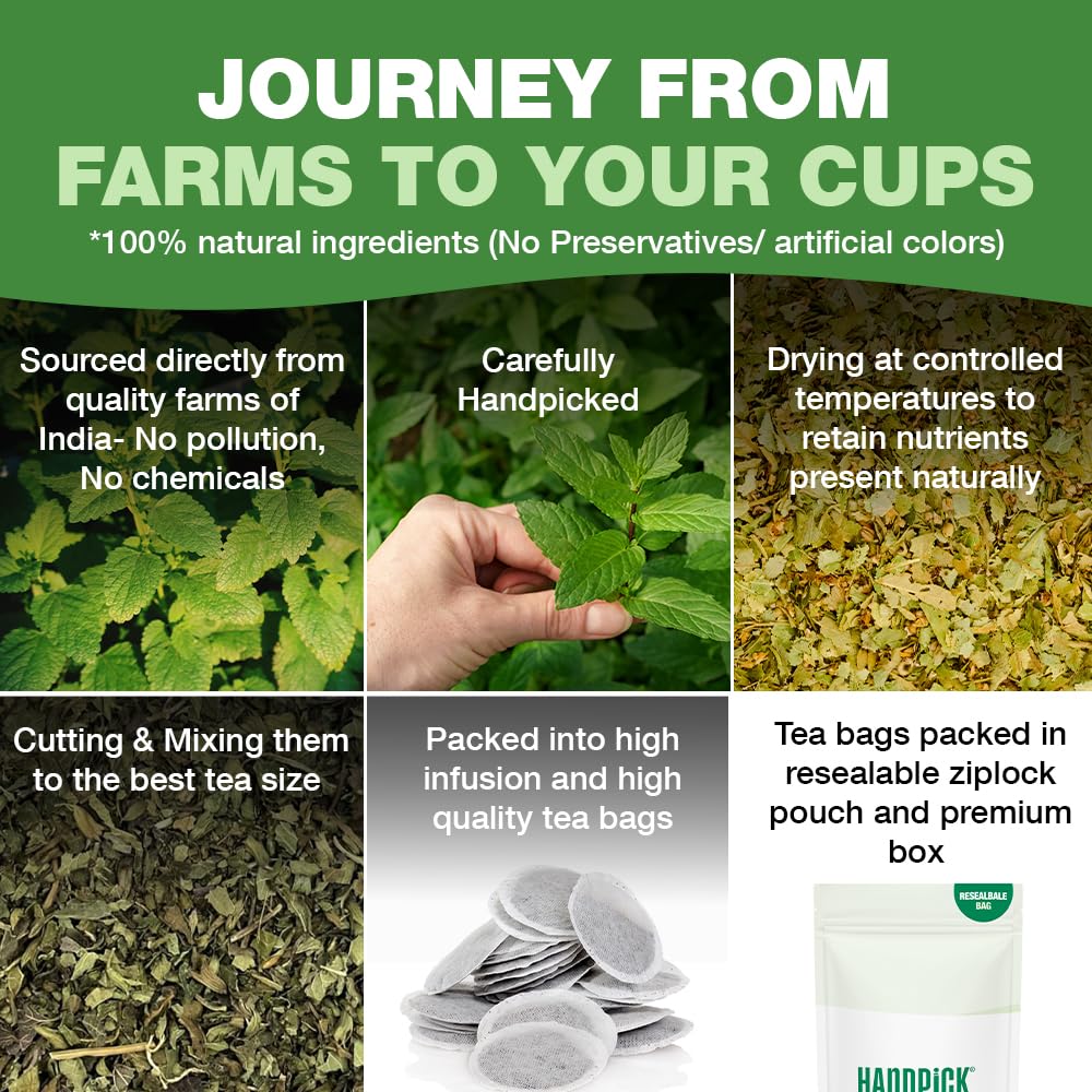 HANDPICK Lemon Balm Tea Bags – 100 Count | Caffeine-Free, Gluten-Free Herbal Tea from India 9