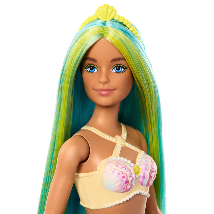 Barbie Mermaid Doll with Two-Tone Blue and Yellow Hair, Shell Bodice & Turquoise Tail - HRR03