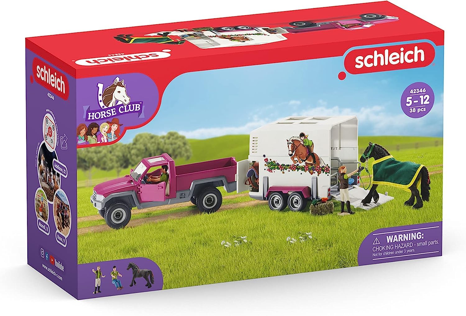 Schleich Horse Club Pick-up Truck with Horse Trailer Playset - 38-Piece Equestrian Adventure for Kids 4