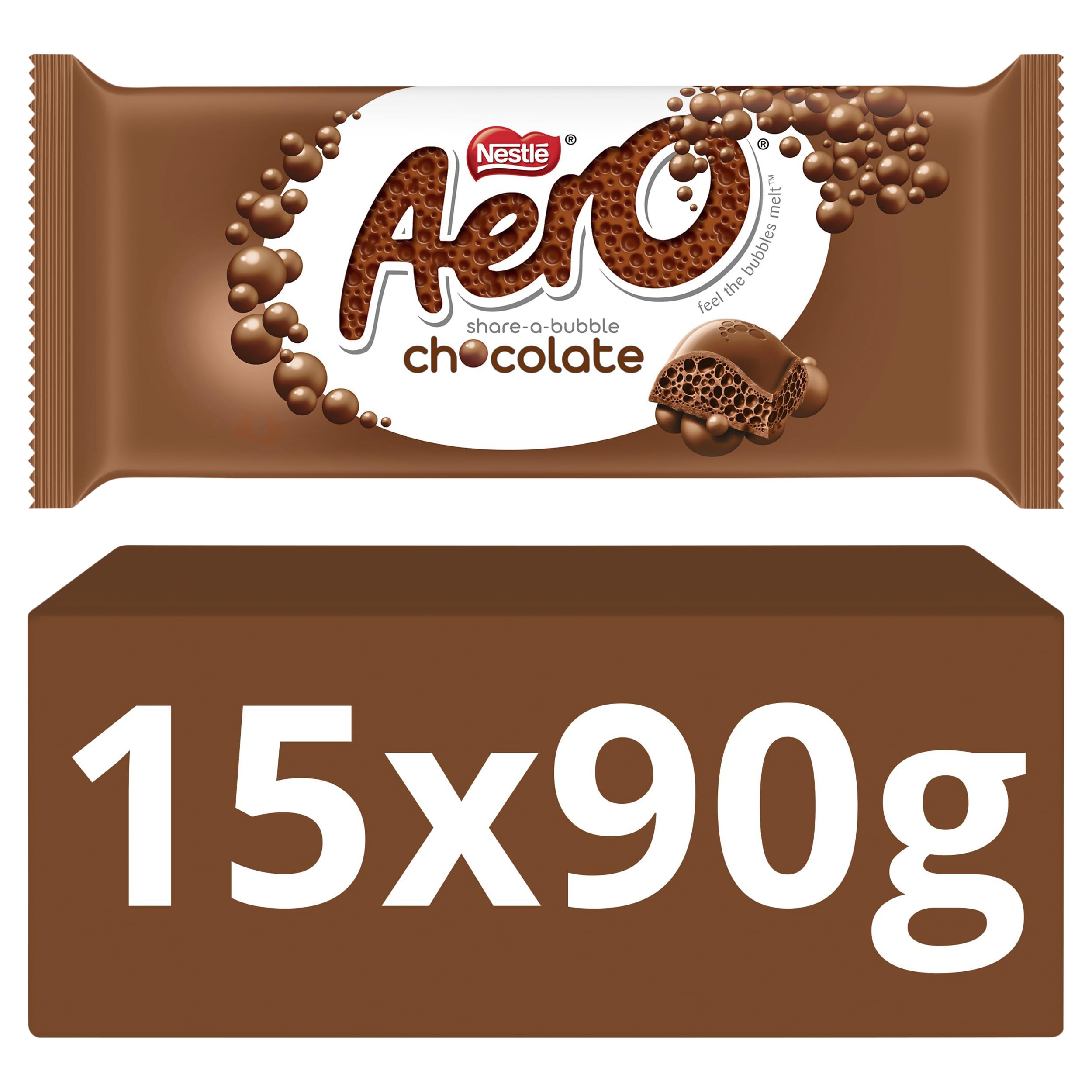 Aero Bubbly Milk Chocolate Sharing Bars - 15 Bars of 90g Aerated Chocolate