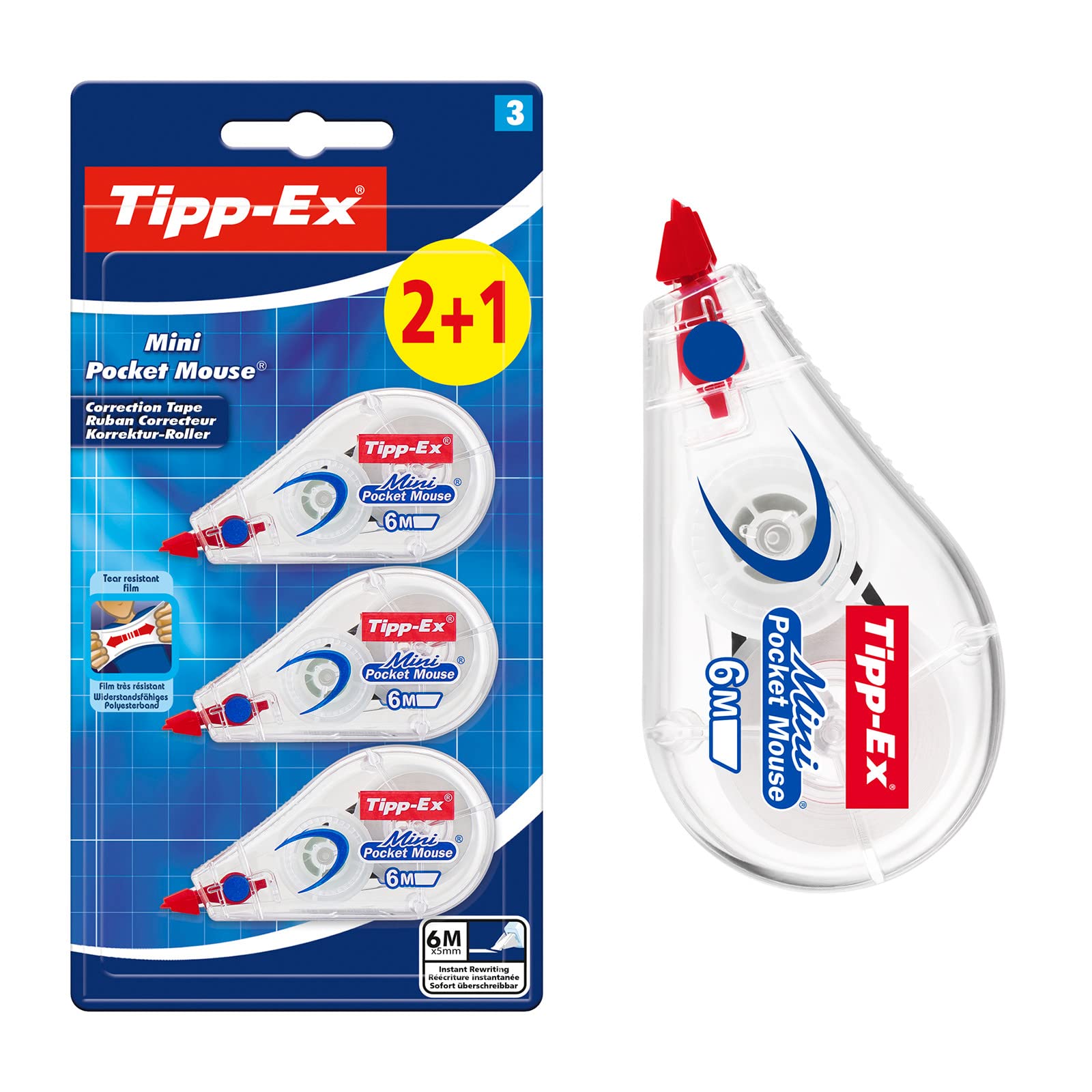 Tipp-Ex Mini Pocket Mouse Correction Tape - Pack of 3 | 6m Tape Length | White Tape 1