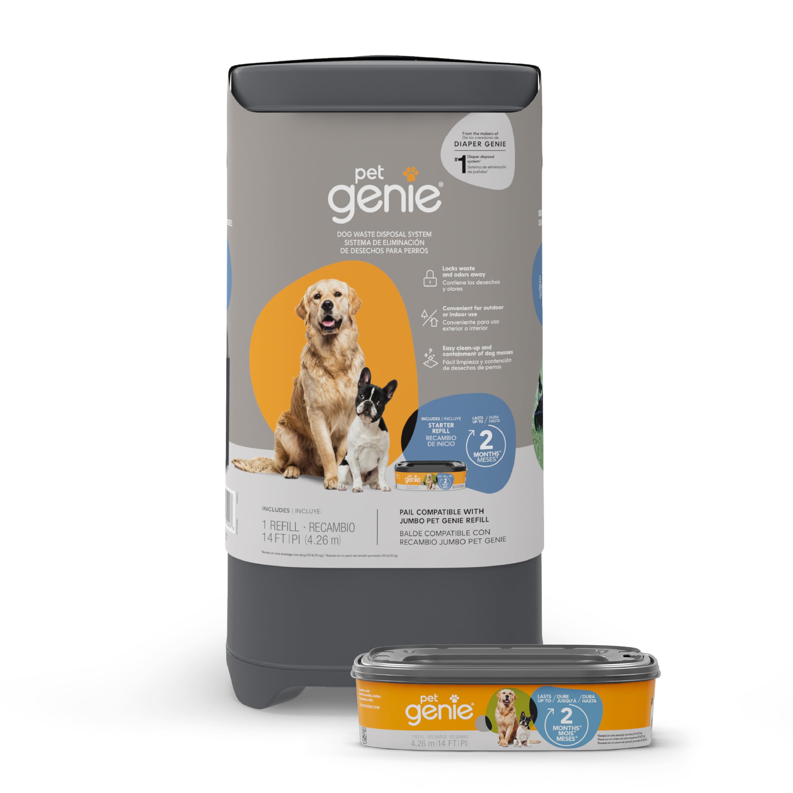 Pet Genie Dog Waste Disposal System - Medium Size | Grey Plastic | Indoor/Outdoor Use
