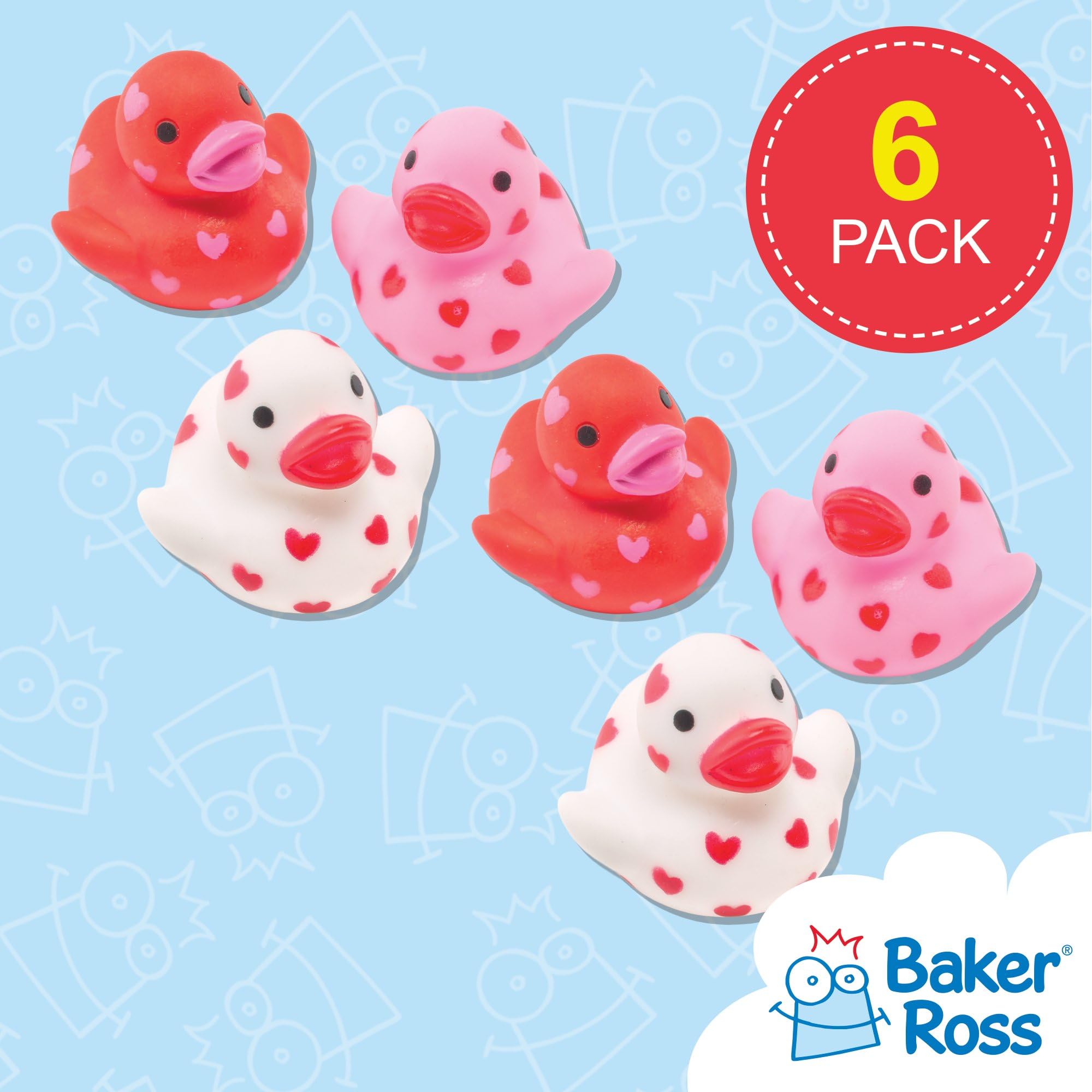 Baker Ross Mini Heart Floating Rubber Ducks (Pack of 6) - Assorted Colors | Bath Toy & Party Favor 2