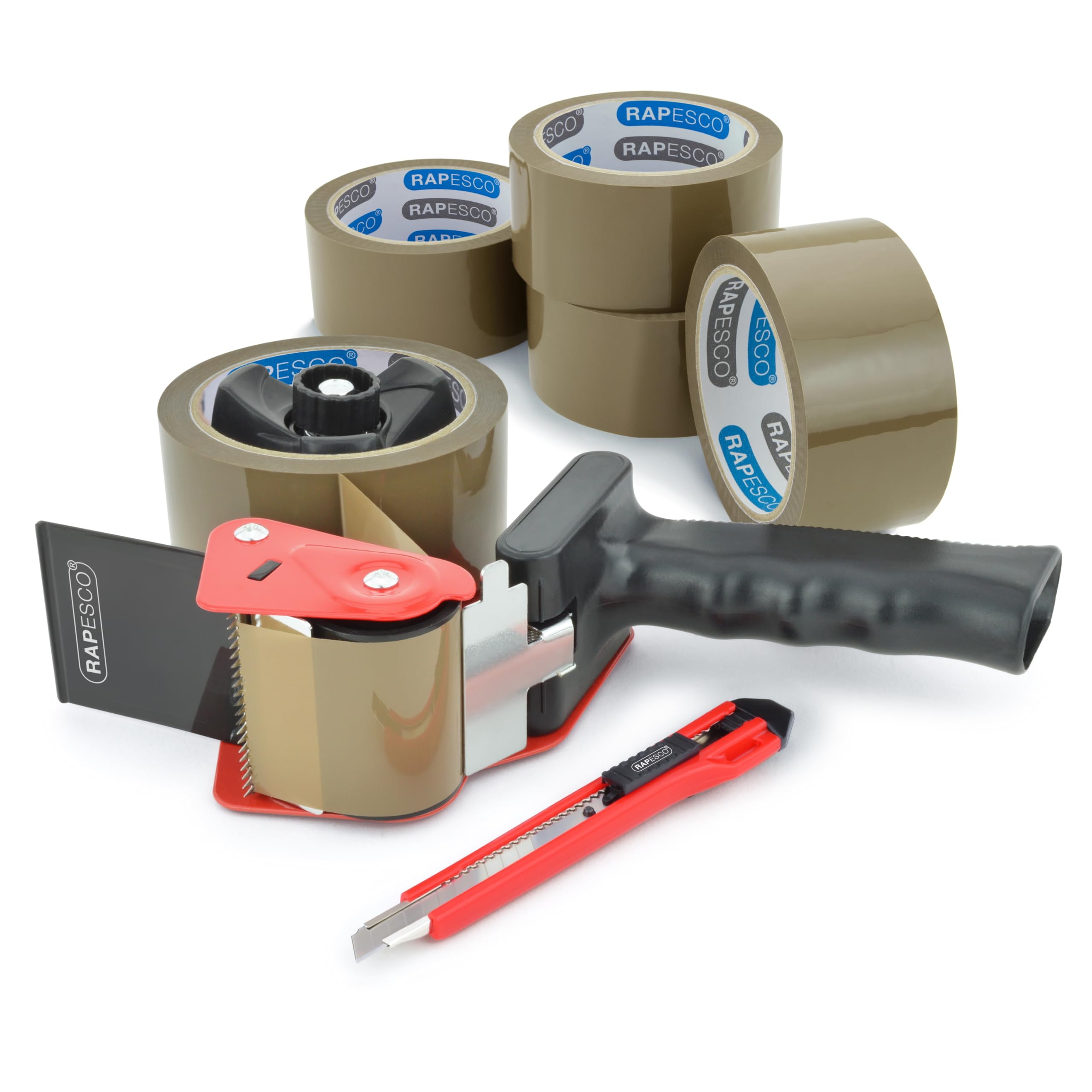 RAPESCO 1581 Germ-Savvy Antibacterial Packaging Tape Dispenser with 5 Brown Tapes | Pistol Grip 1