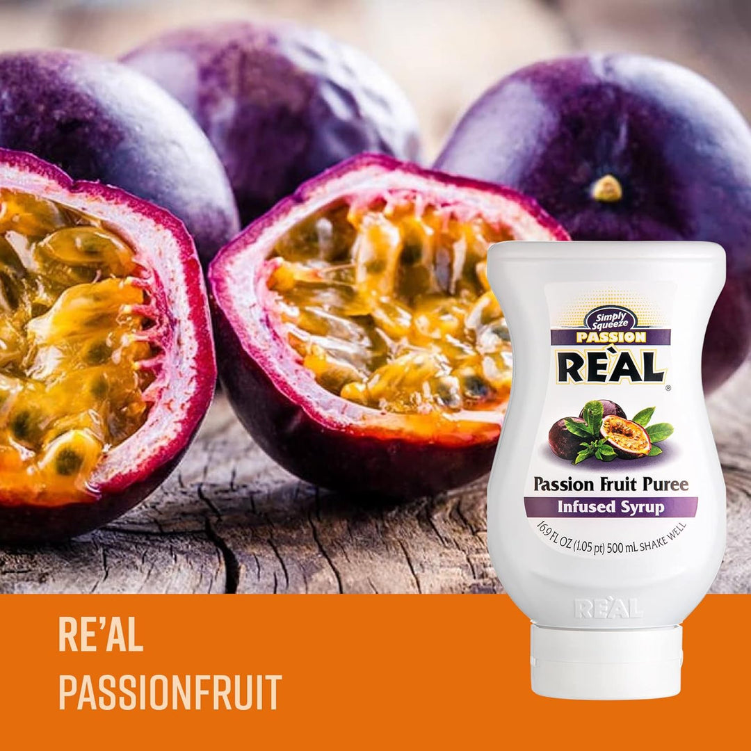 RE"AL Syrups Passion Fruit Puree Infused Fruit Syrup for Cocktails, Cooking & Baking