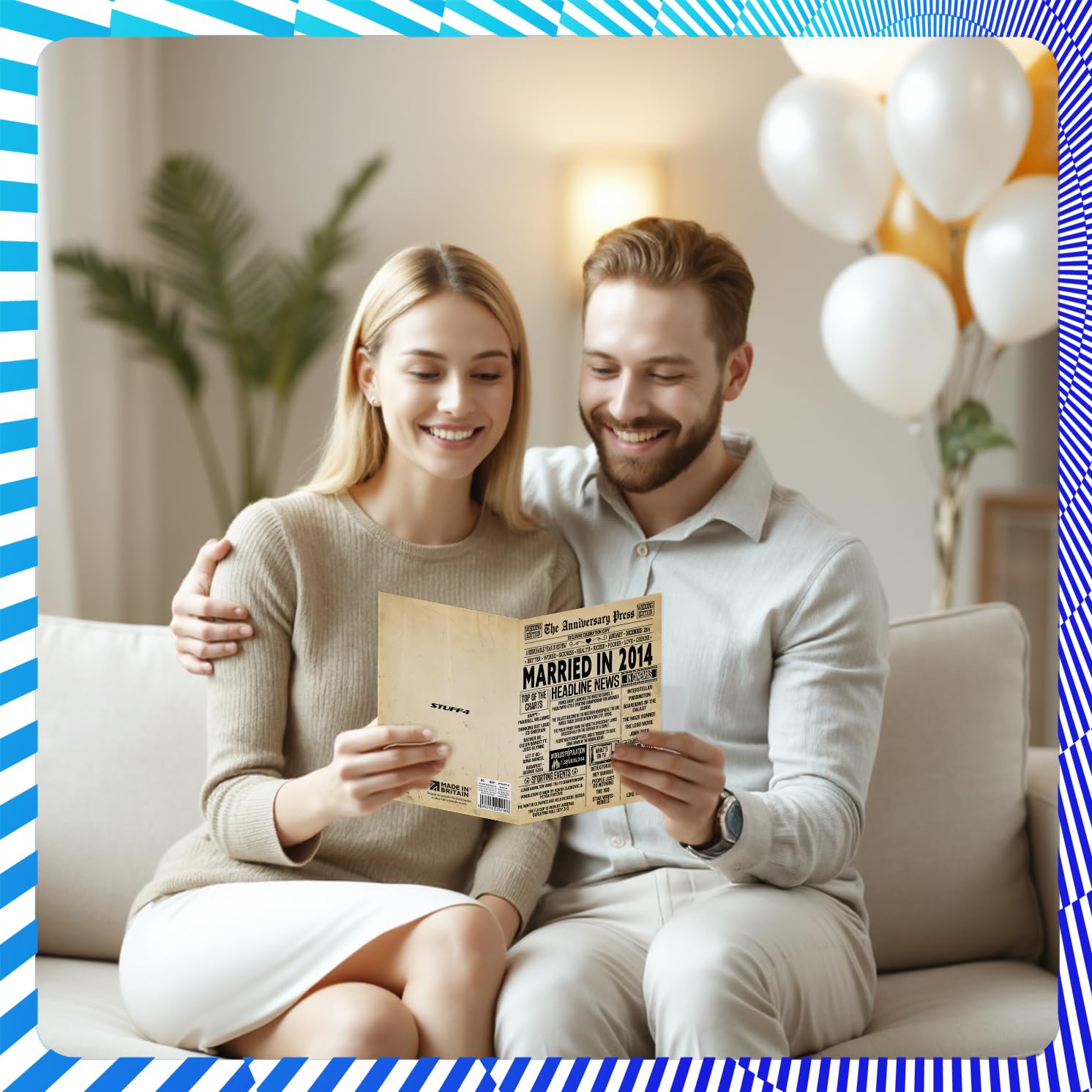 Stuff4 12th Anniversary Card for Unisex Adults - Vintage Newspaper Married in 2014 | 5x7 Inch Greeting Card 7