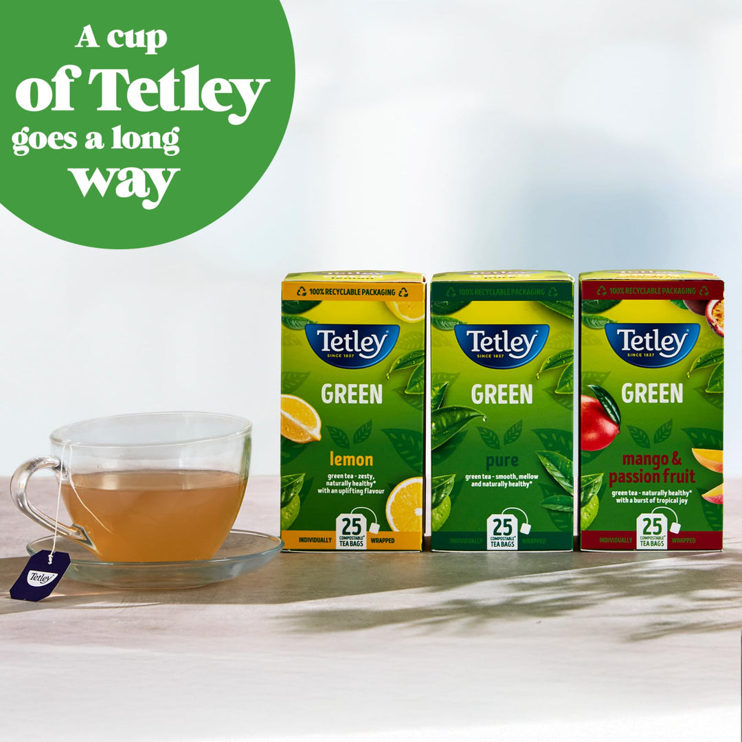 Tetley Lemon Green Tea Bags - Rainforest Alliance Certified - Plant-Based - 25 Tea Bags