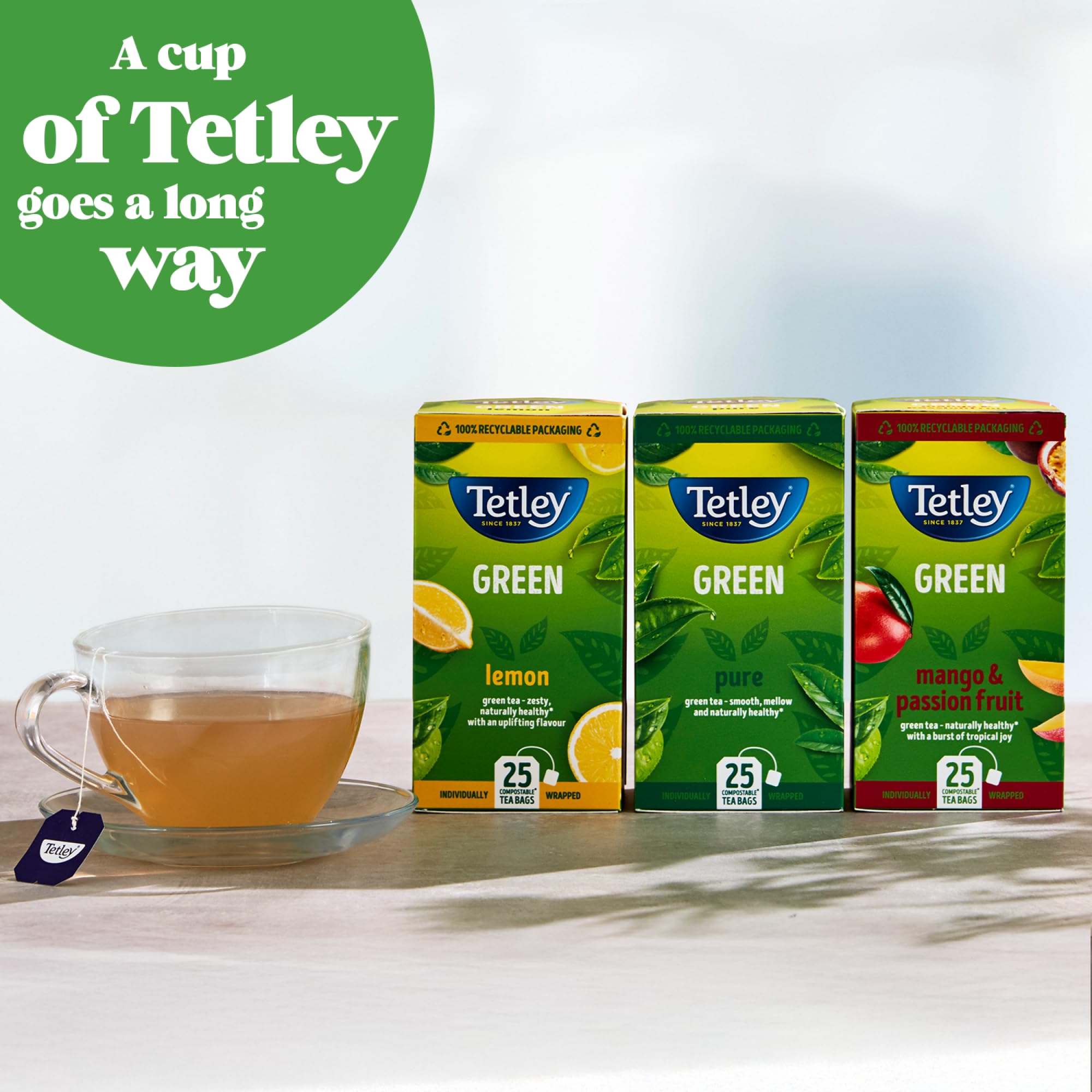 Tetley Lemon Green Tea Bags - Rainforest Alliance Certified - Plant-Based - 25 Tea Bags 3