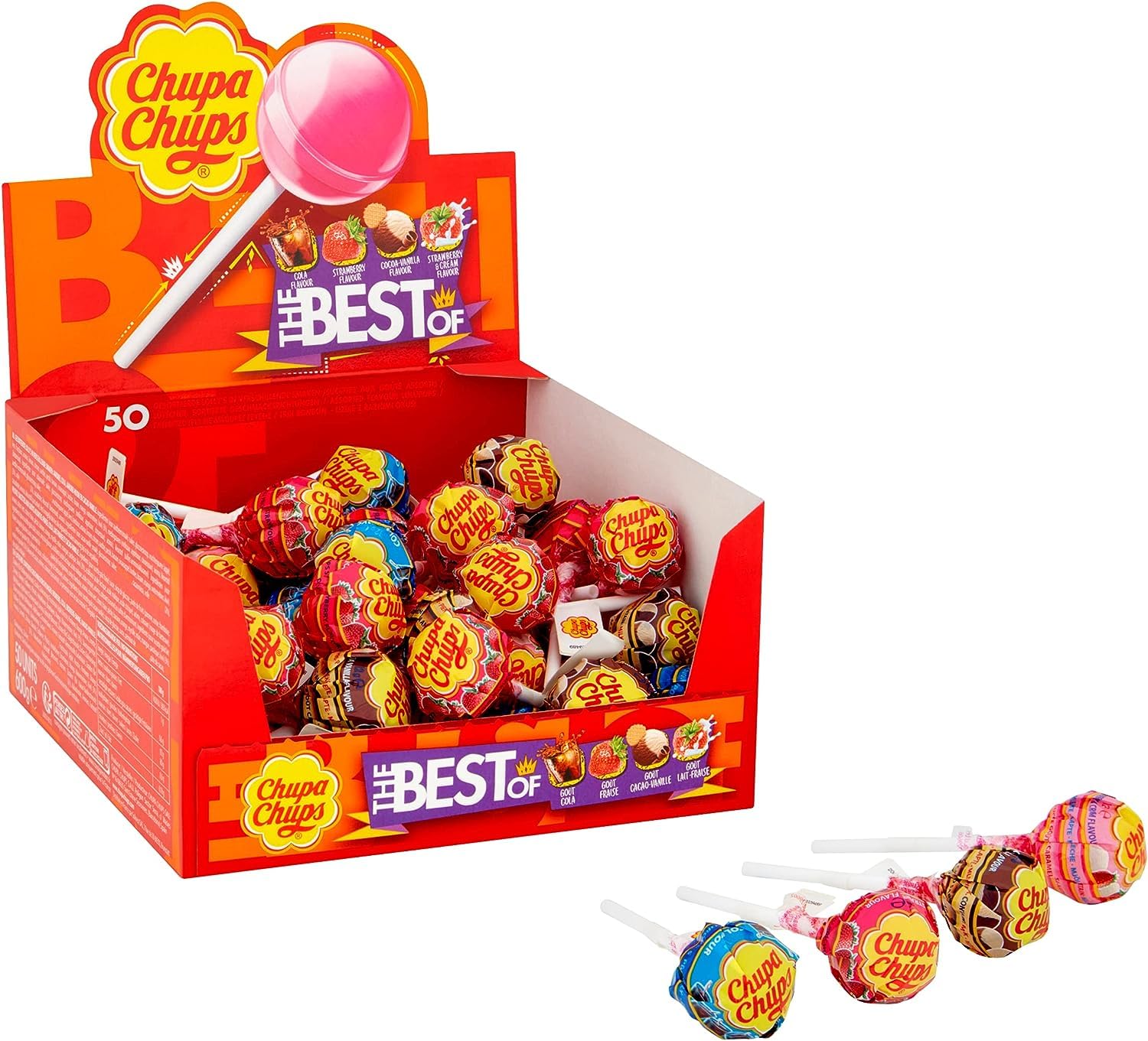 Chupa Chups The Best Of Lollipop Box - 50 Count | 4 Classic Flavours | 714g 3