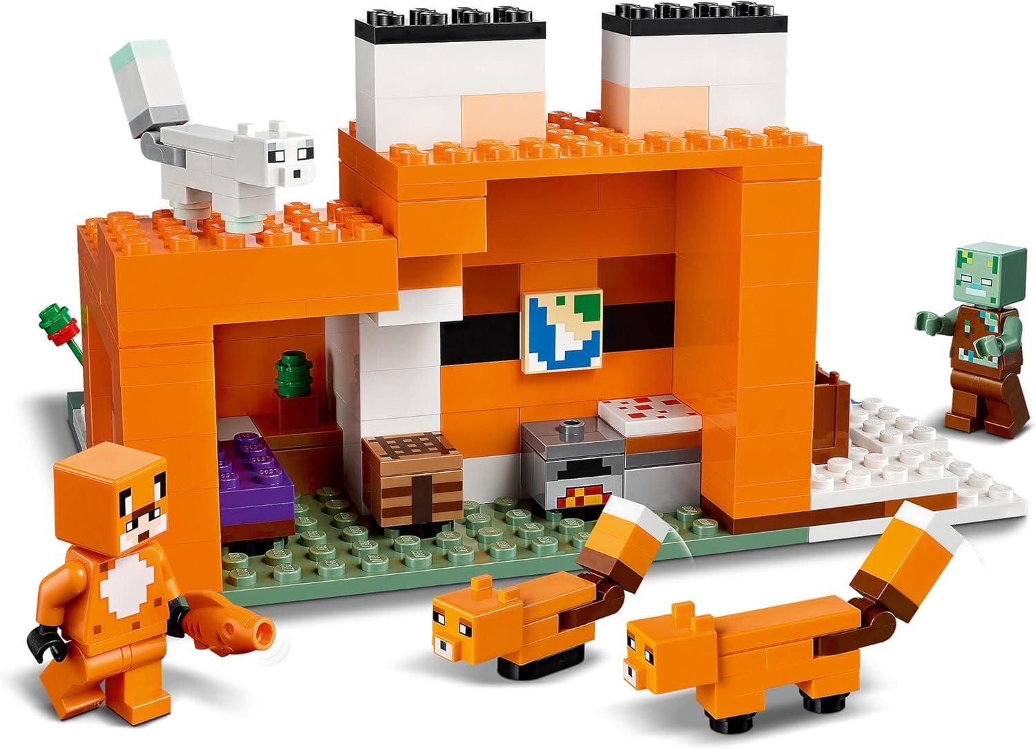 LEGO 21178 Minecraft The Fox Lodge Building Set - Fox-Shaped House with Drowned Zombie & Fox Figures for Kids 8+ 3