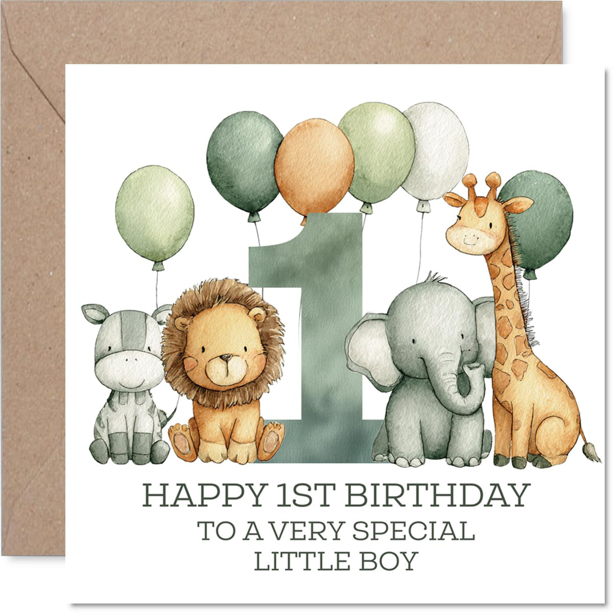 Stuff4 1st Birthday Card for Boys - Jungle Numbers Design | 145mm x 145mm | UK Made