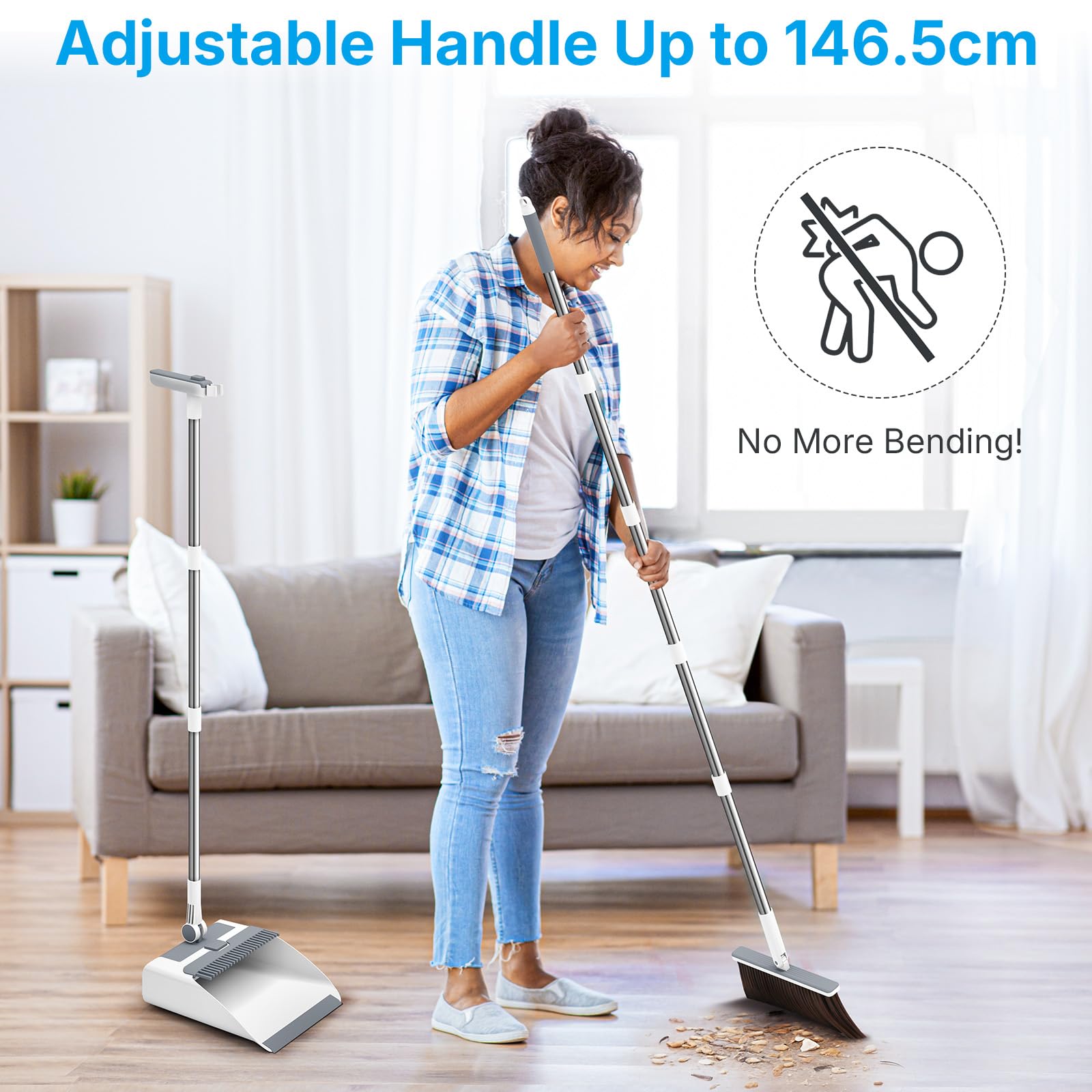 Euqvunn - Dustpan and Brush Sets Long Handled 3-in-1 with Lint Roller 6