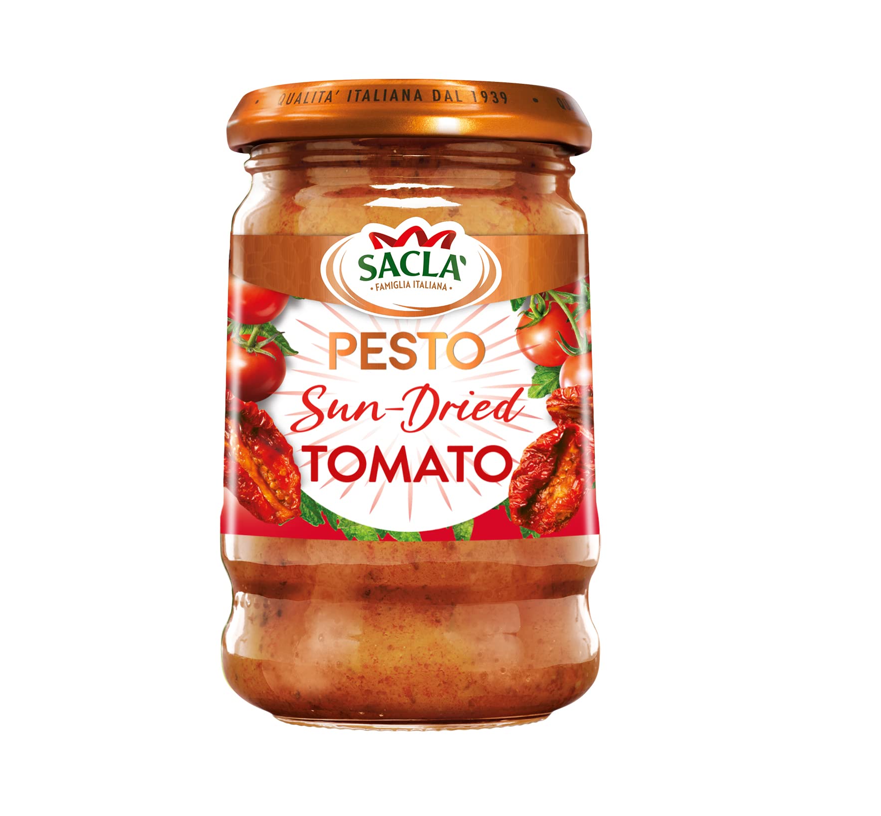 Sacla Pesto Italian Sun Dried Tomato Sauce - 190g | Made with Basil, Parmigiano Reggiano & Cashew Nuts 1